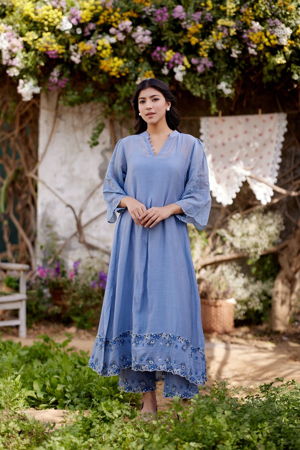 BLUE AFRICAN LILY fields-set of 3 (kurta, pant & dupatta) Naaz By Noor