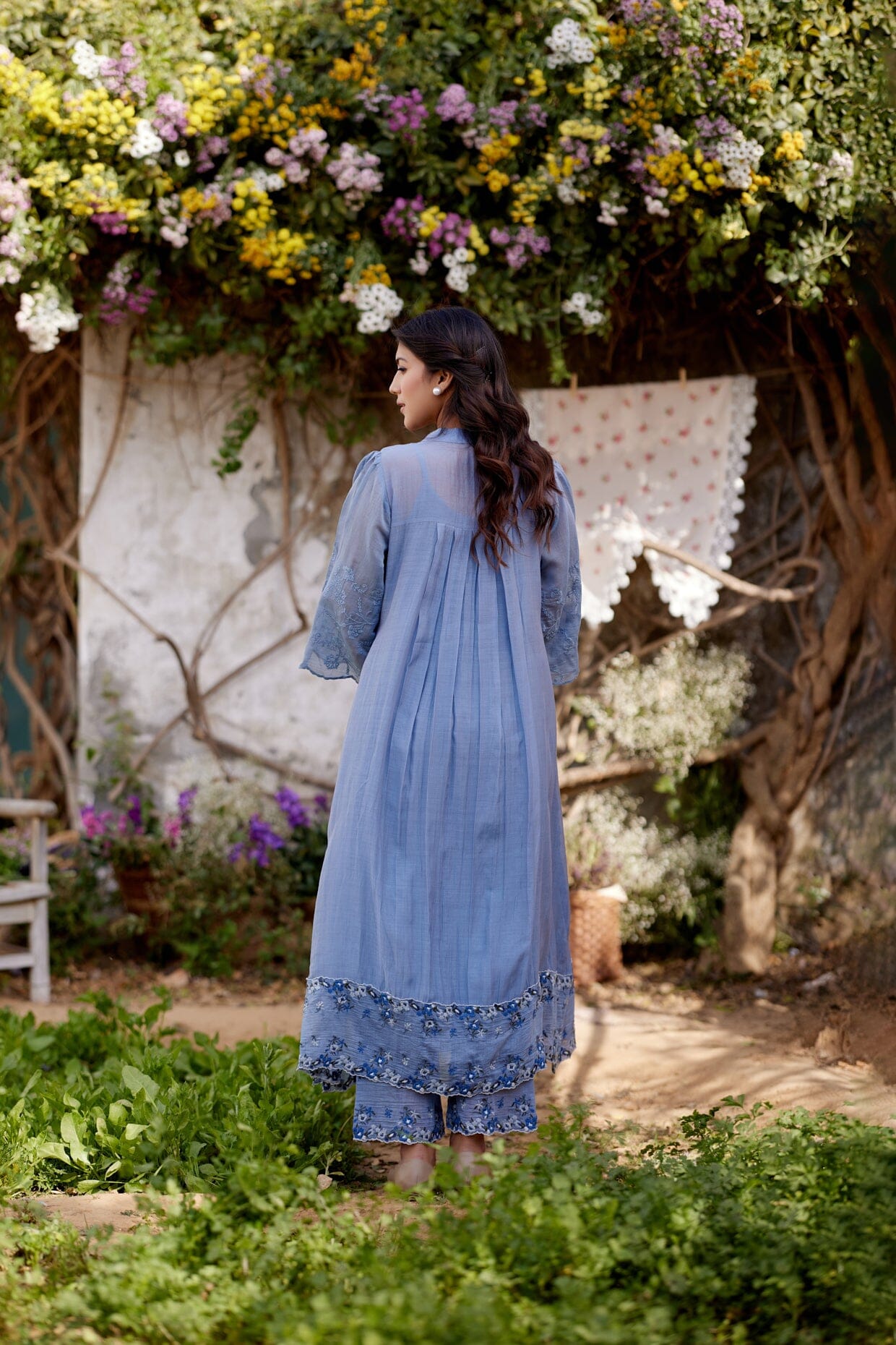 BLUE AFRICAN LILY fields-set of 3 (kurta, pant & dupatta) Naaz By Noor