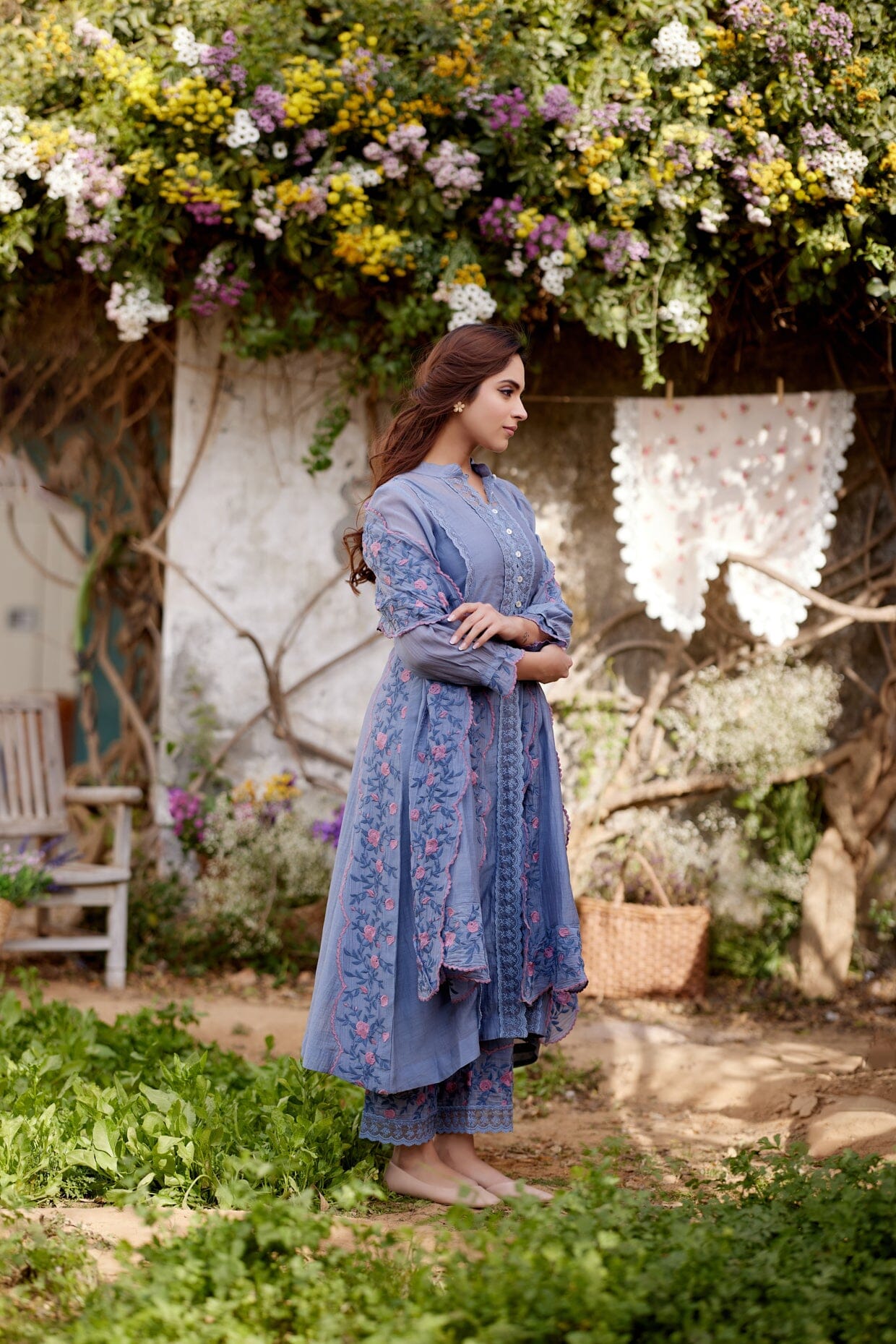 BLUE AFRICAN LILY fields-set of 3 ( kurta, pant & dupatta) Naaz By Noor