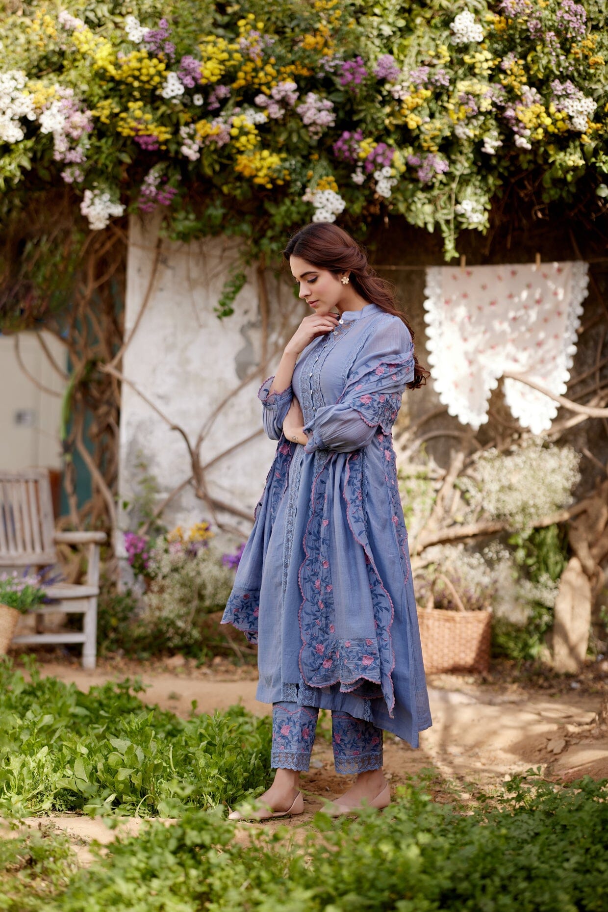 BLUE AFRICAN LILY fields-set of 3 ( kurta, pant & dupatta) Naaz By Noor