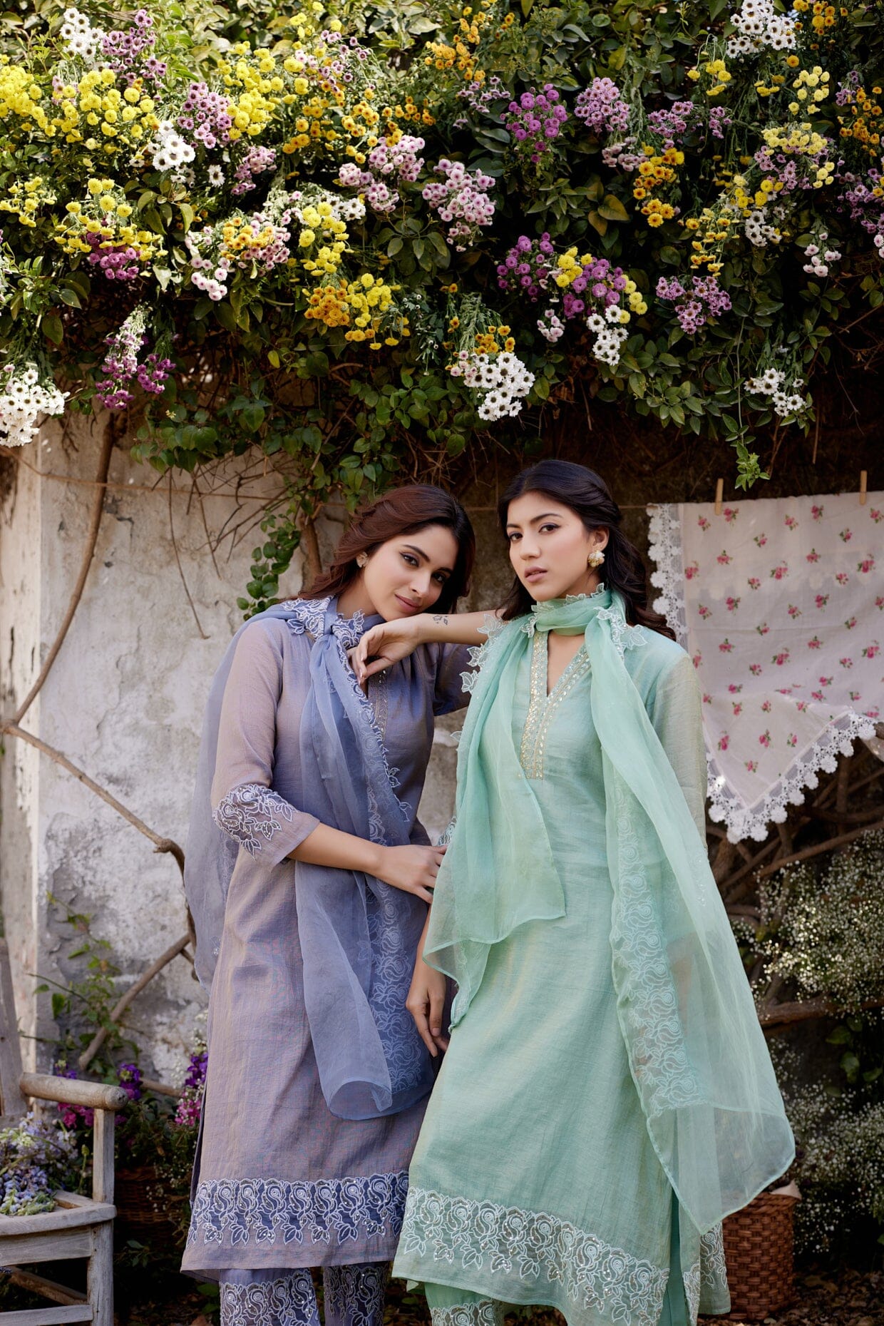 BLUE BUTTERFLY BLUSH fields- set of 3 ( kurta, pant & dupatta) Naaz By Noor