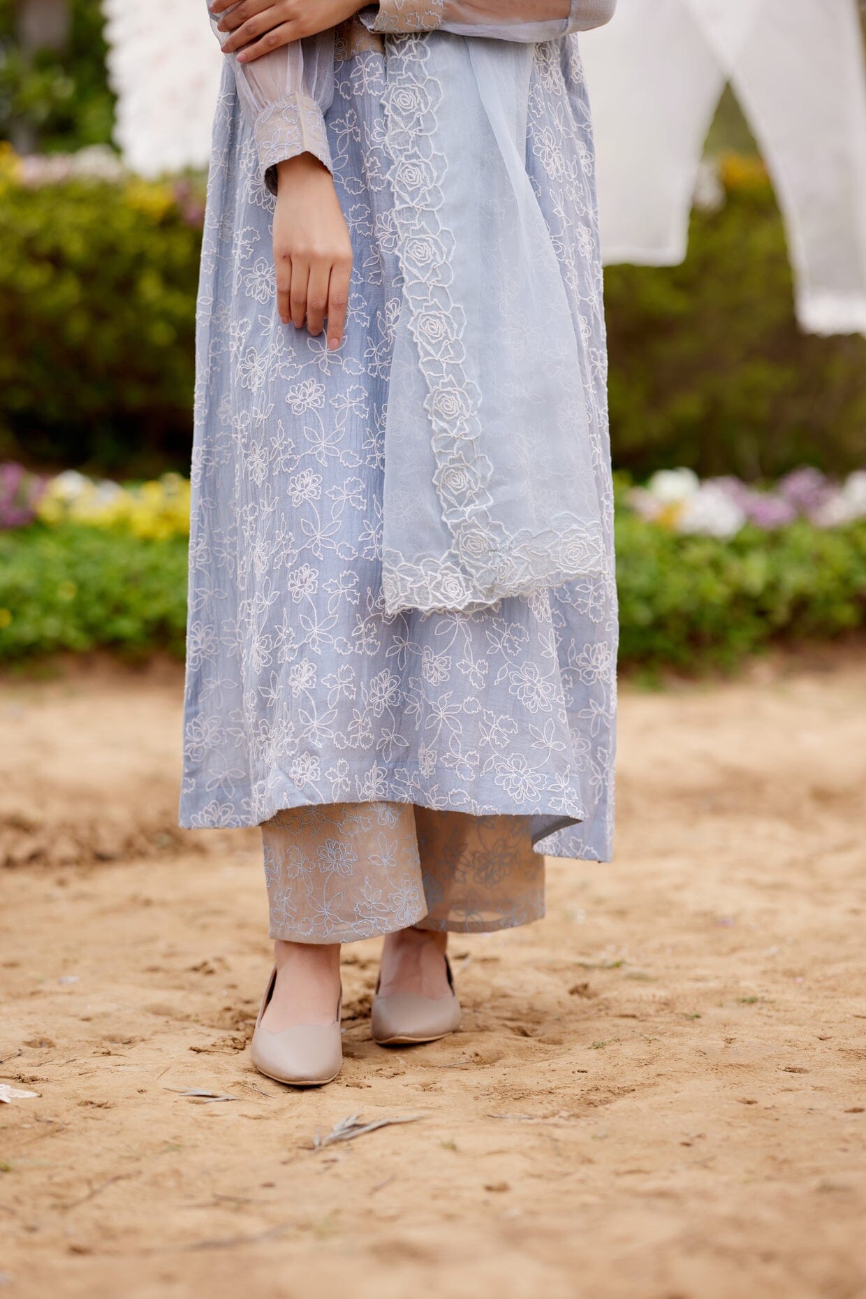 BLUE HIMALAYAN POPPY fields-set of 3(kurta, pant & dupatta) Naaz By Noor