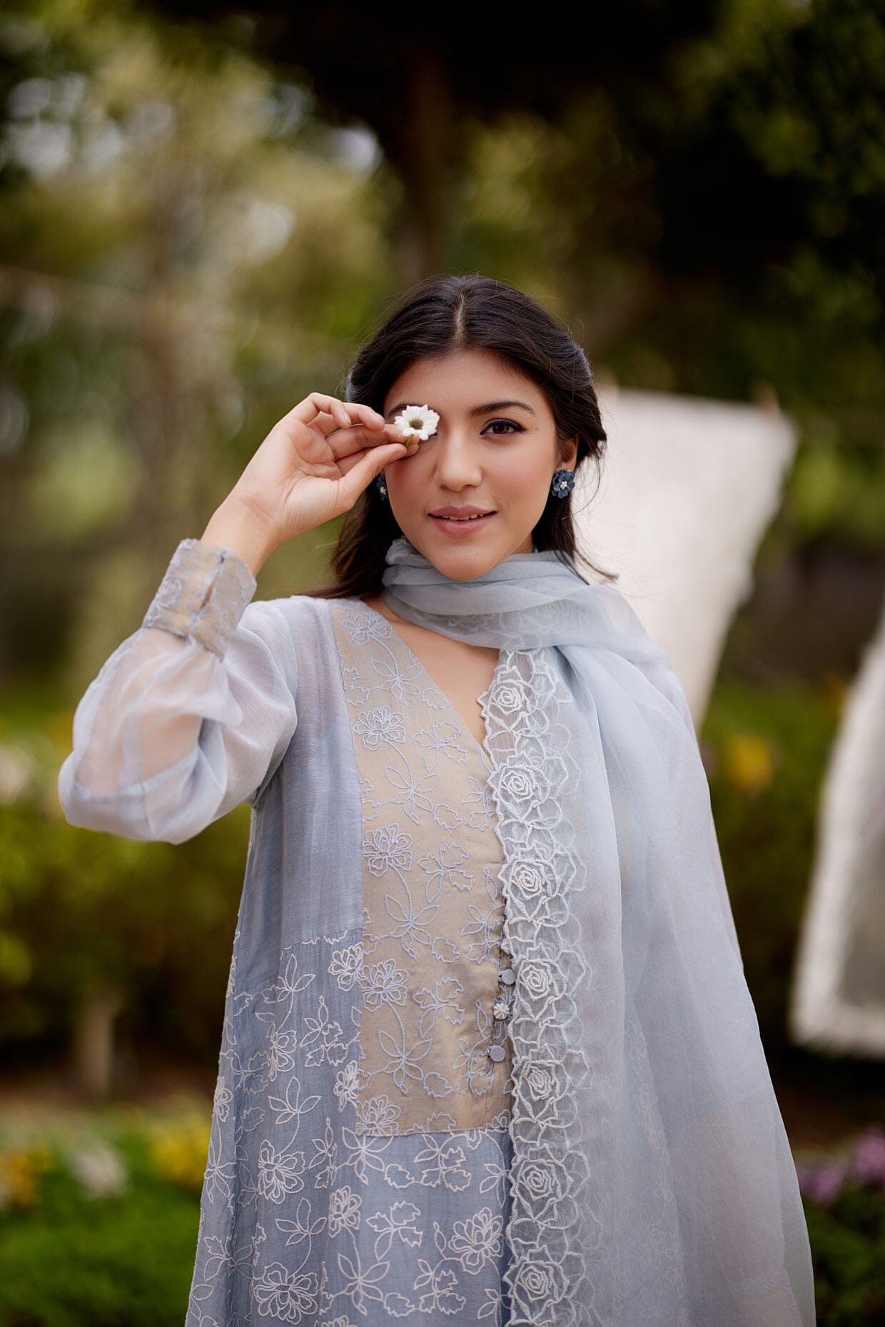 BLUE HIMALAYAN POPPY fields-set of 3(kurta, pant & dupatta) Naaz By Noor