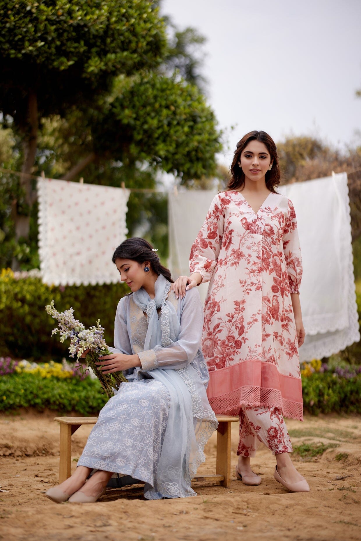 BLUE HIMALAYAN POPPY fields-set of 3(kurta, pant & dupatta) Naaz By Noor