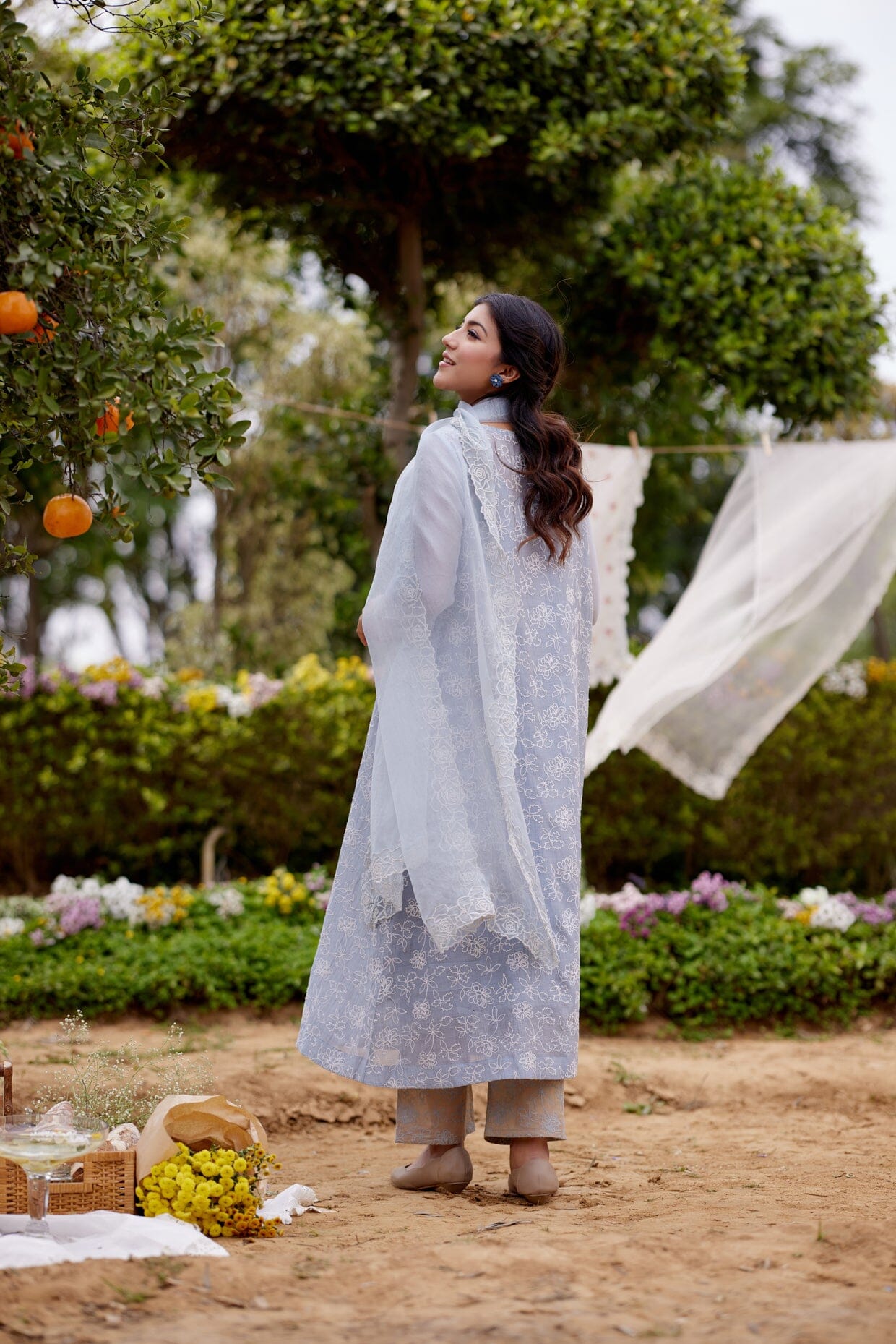 BLUE HIMALAYAN POPPY fields-set of 3(kurta, pant & dupatta) Naaz By Noor