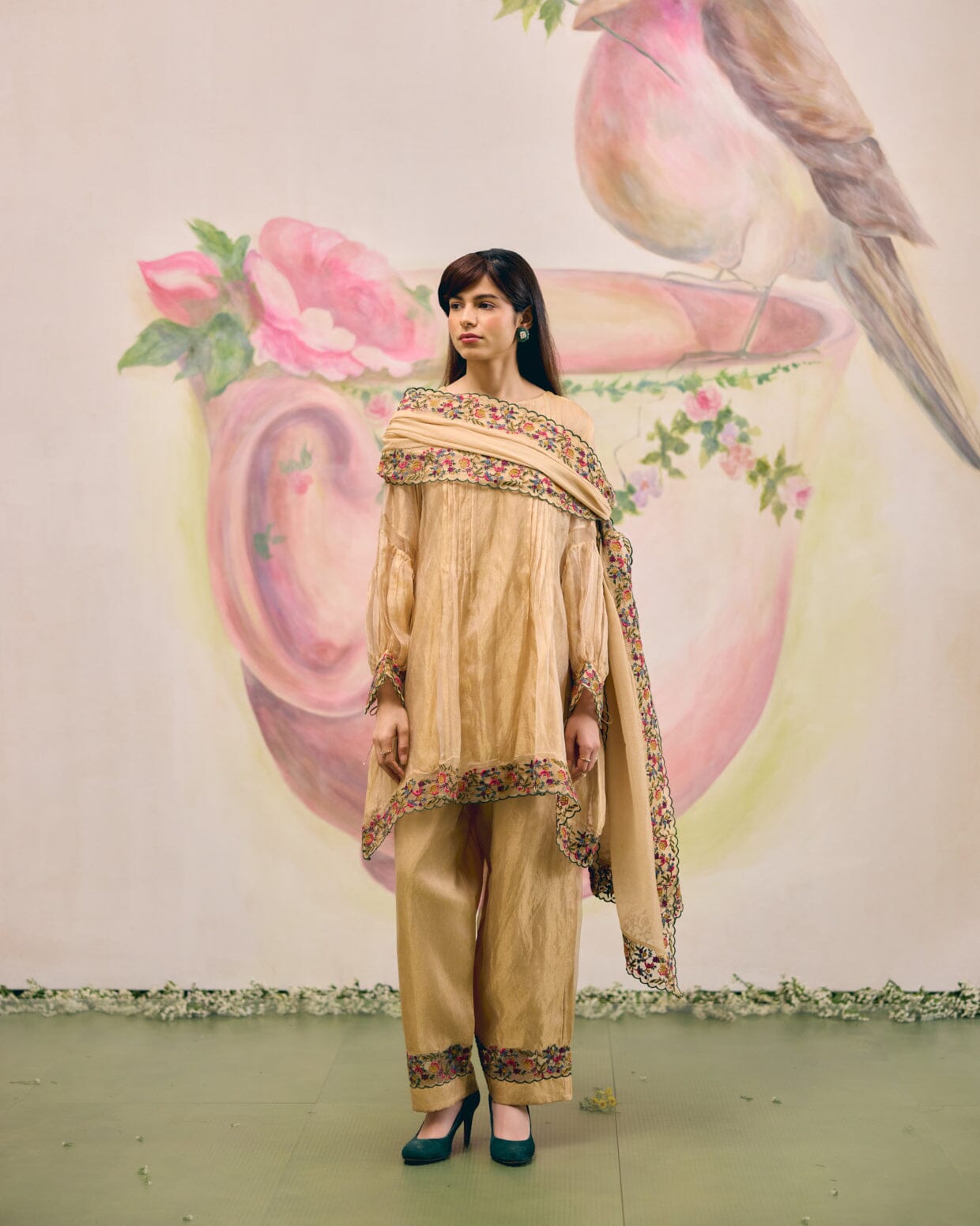 GOLD TISSUE - SET OF 3 ( KURTA, PANT & DUPATTA) Naaz By Noor