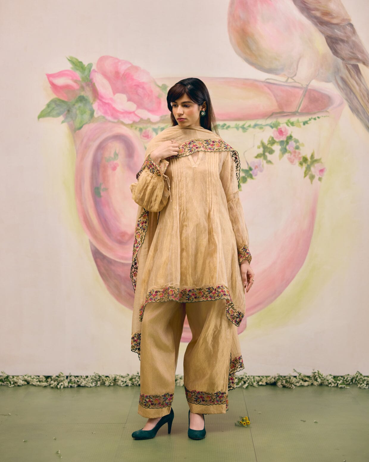 GOLD TISSUE - SET OF 3 ( KURTA, PANT & DUPATTA) Naaz By Noor