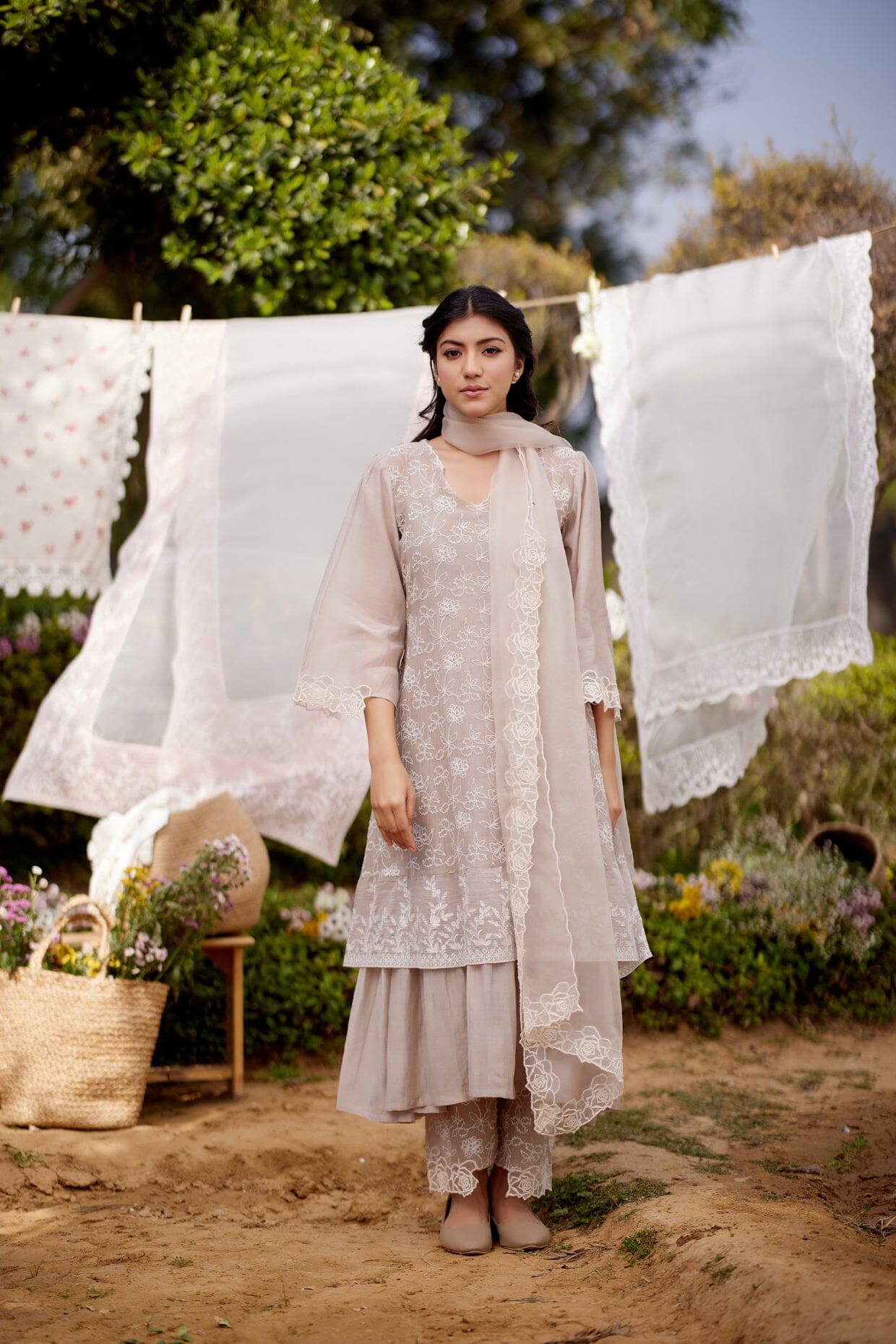 GREY IRIS fields-set of 3 ( kurta, pant & dupatta) Naaz By Noor