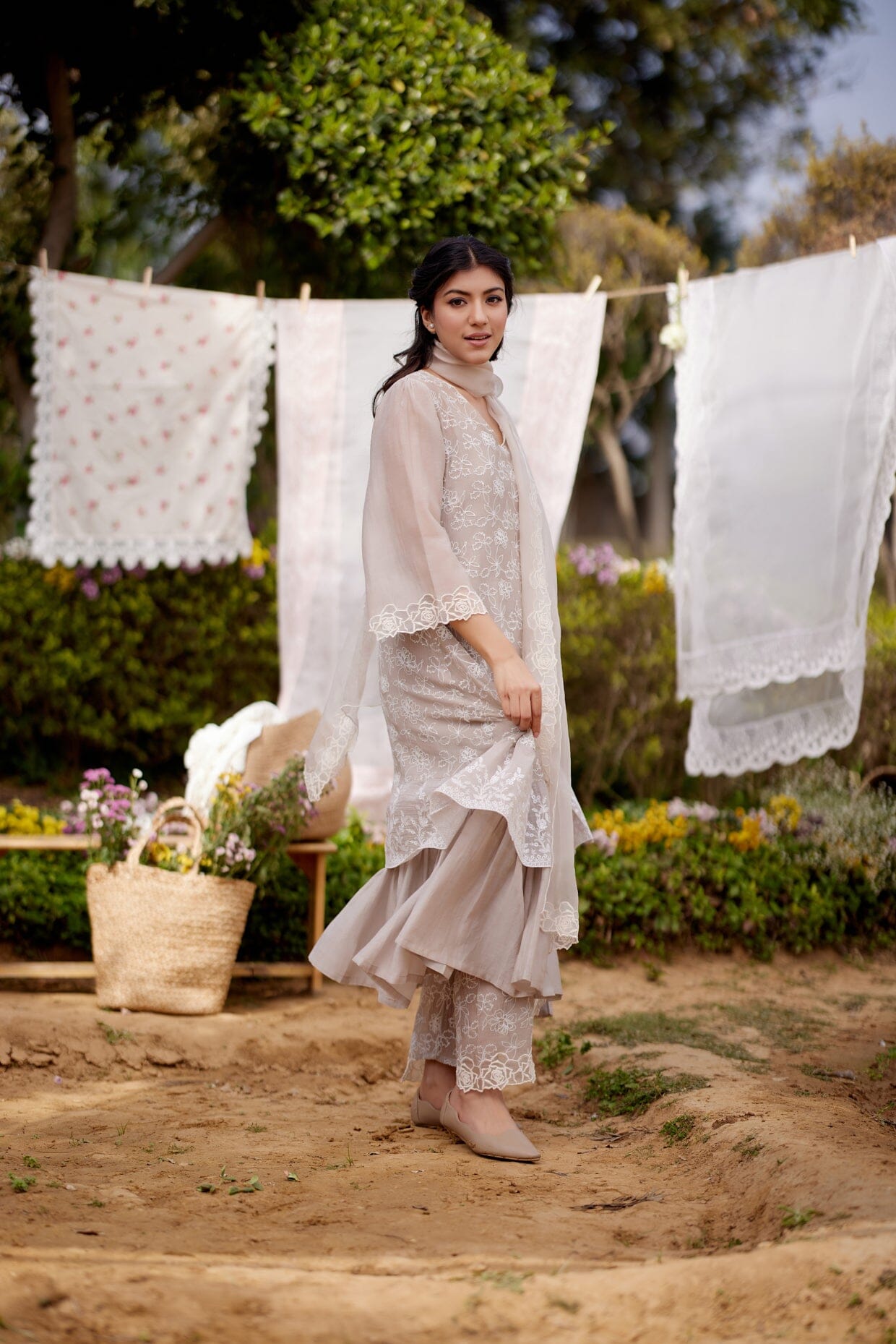 GREY IRIS fields-set of 3 ( kurta, pant & dupatta) Naaz By Noor