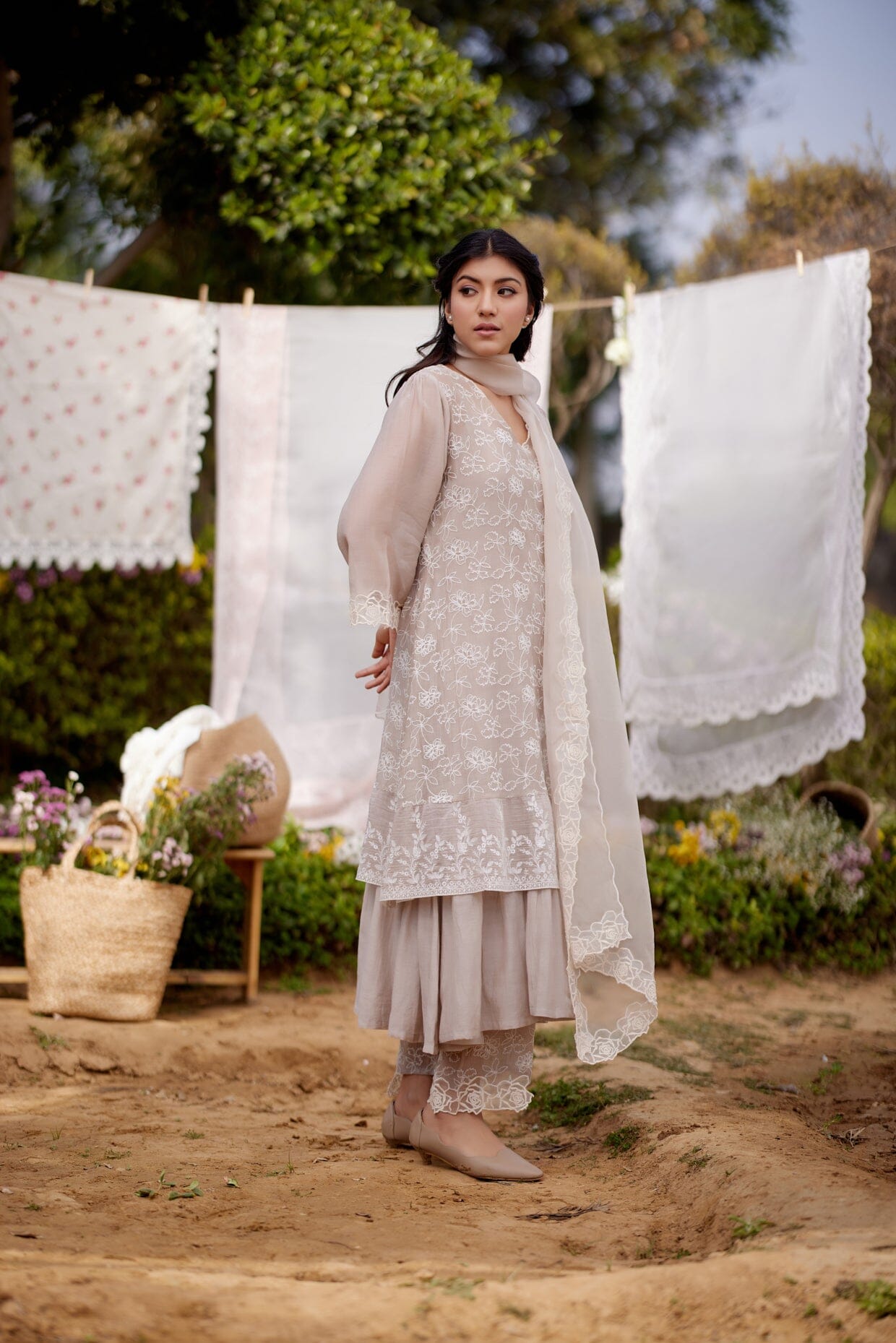 GREY IRIS fields-set of 3 ( kurta, pant & dupatta) Naaz By Noor