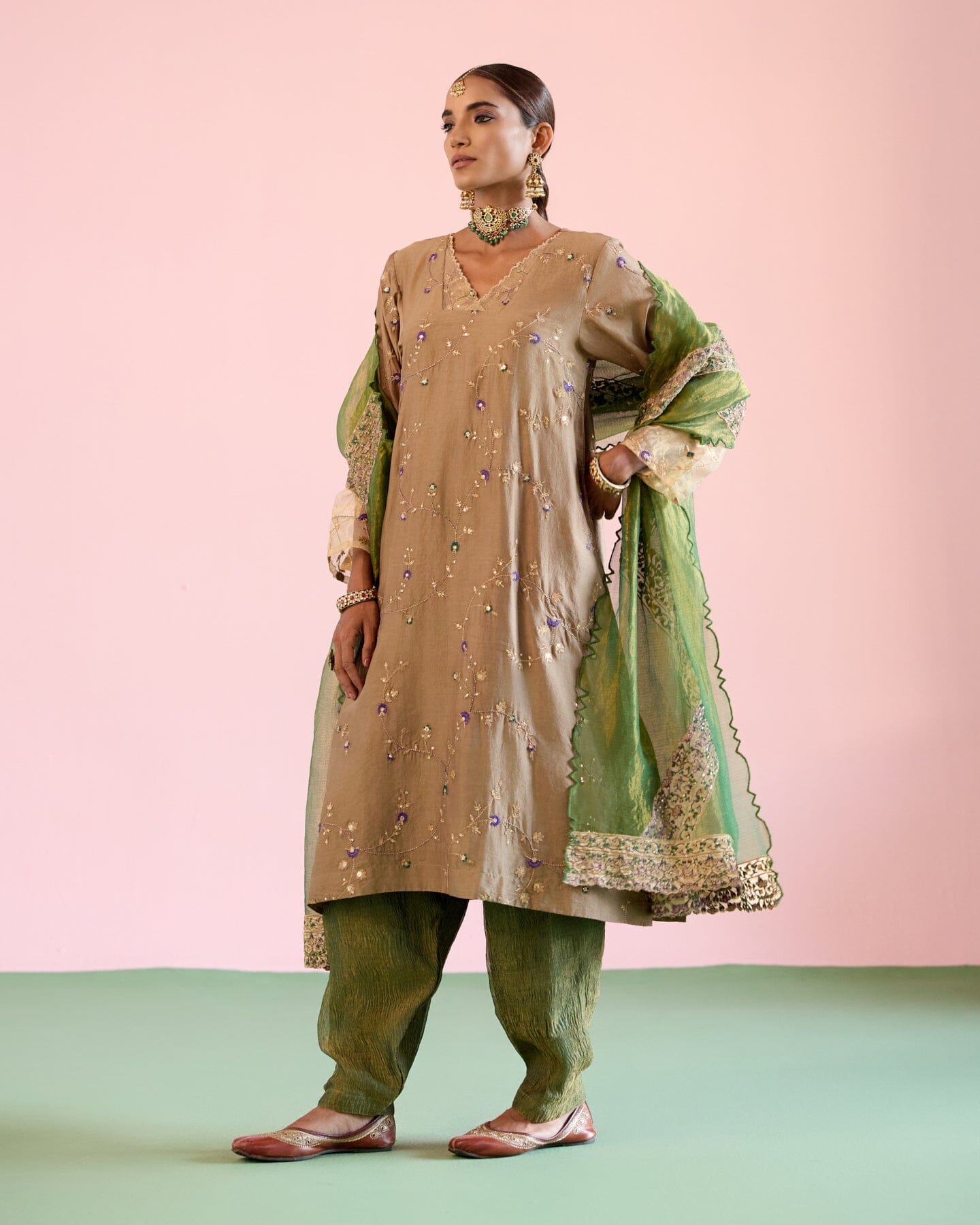 JOR BAAGH BADAMI- SET OF 3( kurta, pant & dupatta) Naaz By Noor