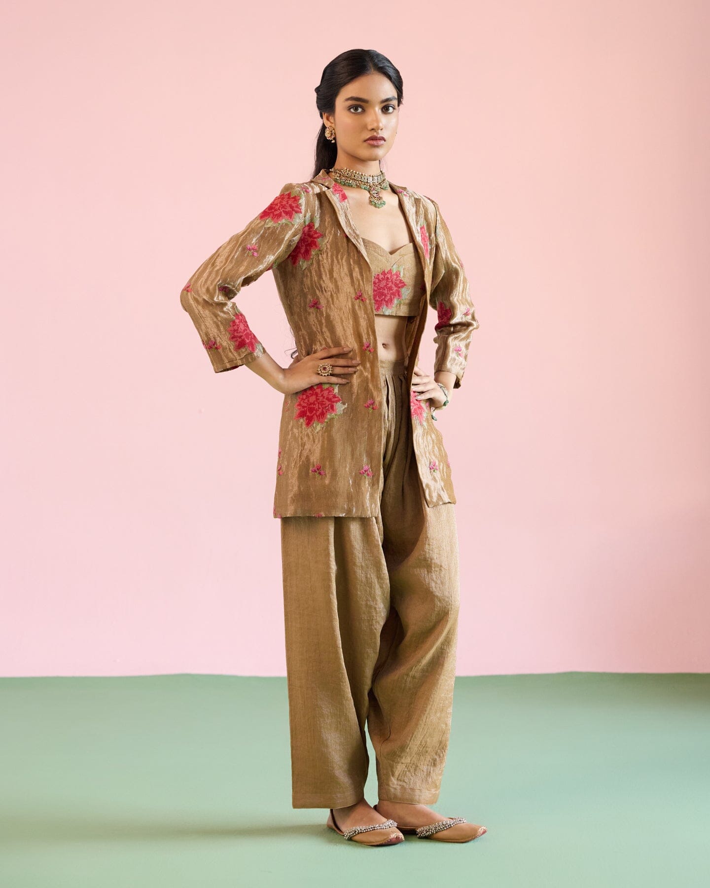 JOR BAAGH BLAZER -SET OF 3( crop top, pants & blazer) Naaz By Noor