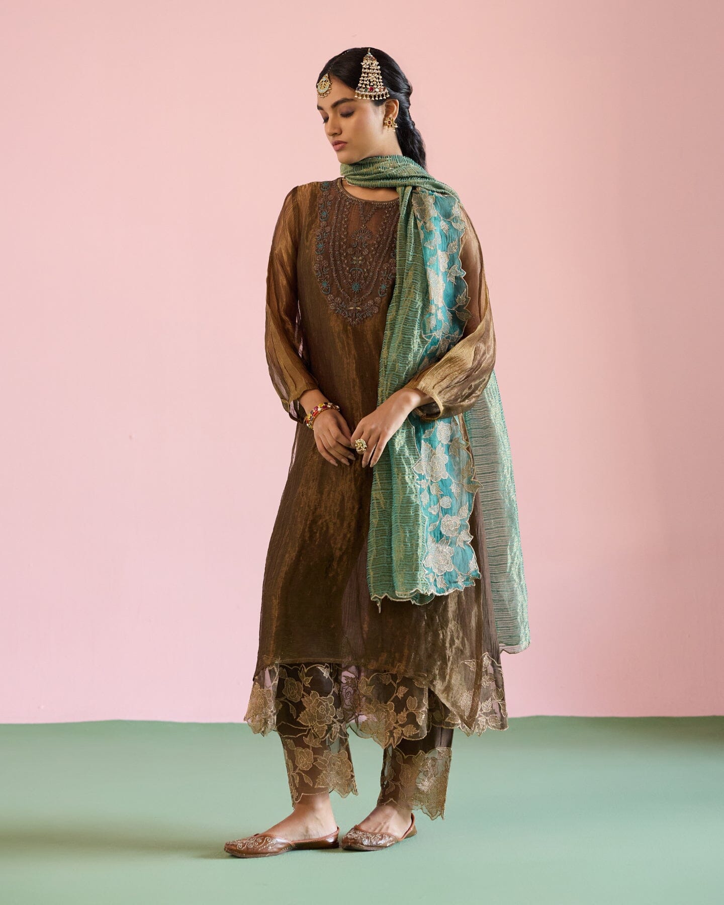 JOR BAAGH BRONZE-SET OF 3 ( kurta, pant & dupatta) Naaz By Noor