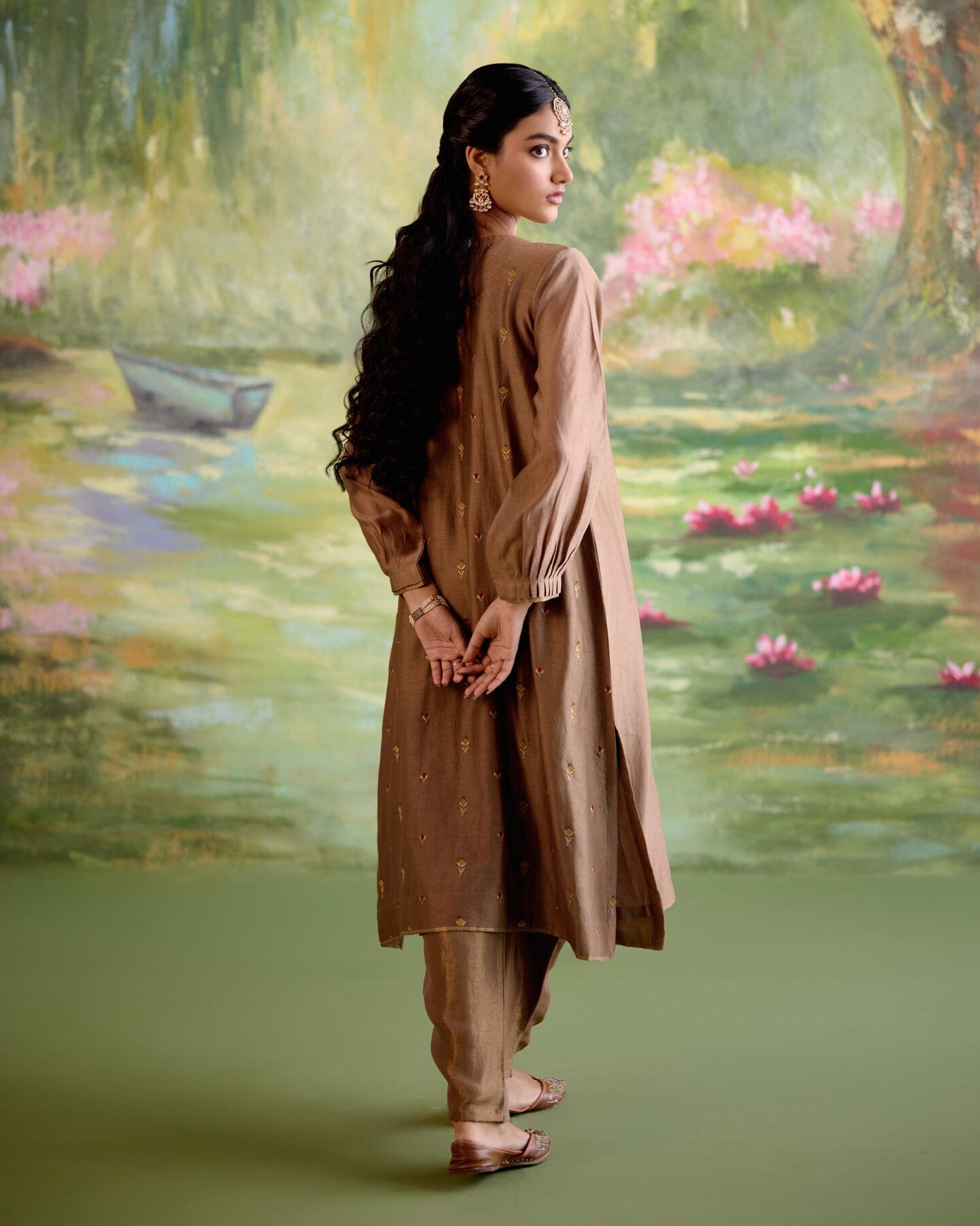 JOR BAAGH BROWN-SET OF 3 ( kurta, pant & dupatta) Naaz By Noor