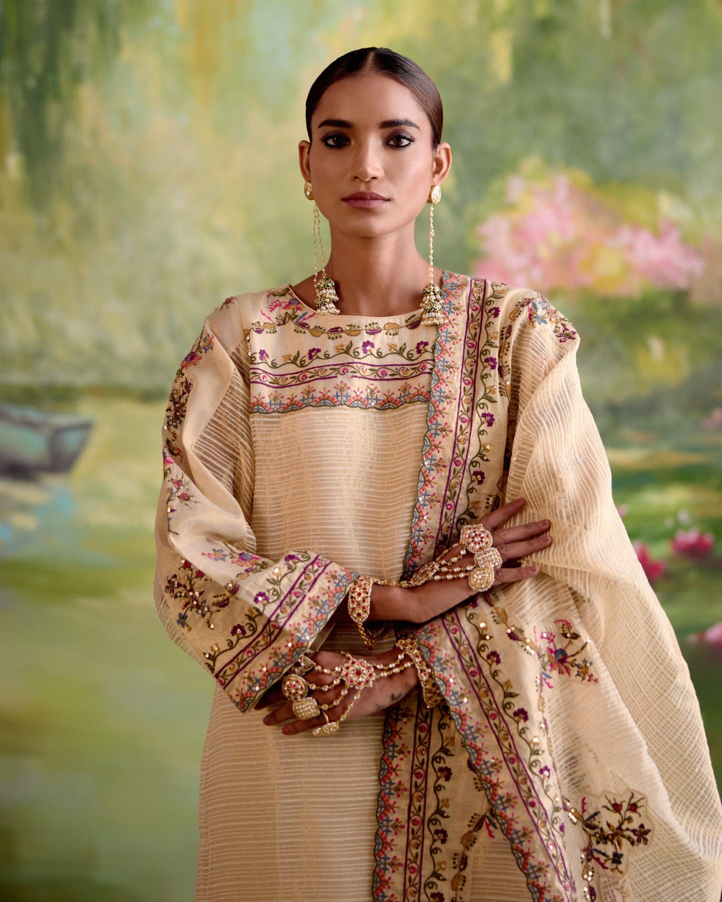 JOR BAAGH CREAM-SET OF 3 ( kurta,pant & dupatta) Naaz By Noor