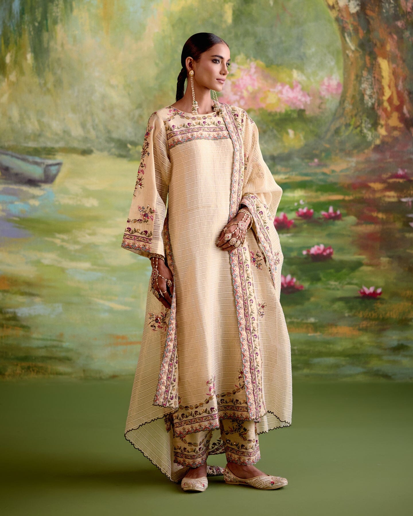 JOR BAAGH CREAM-SET OF 3 ( kurta,pant & dupatta) Naaz By Noor