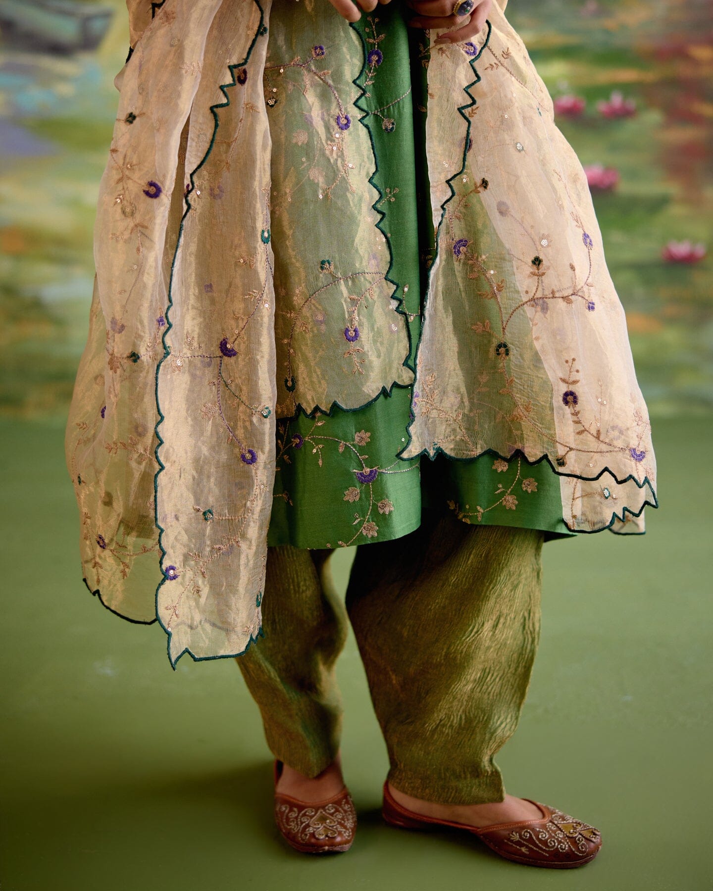 JOR BAAGH GREEN -SET OF 3( kurta, pant & dupatta) Naaz By Noor