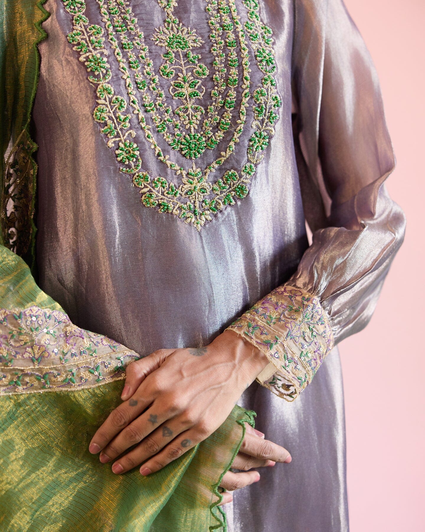 JOR BAAGH LILAC& GREEN-SET OF 3( kurta, pant & dupatta) Naaz By Noor