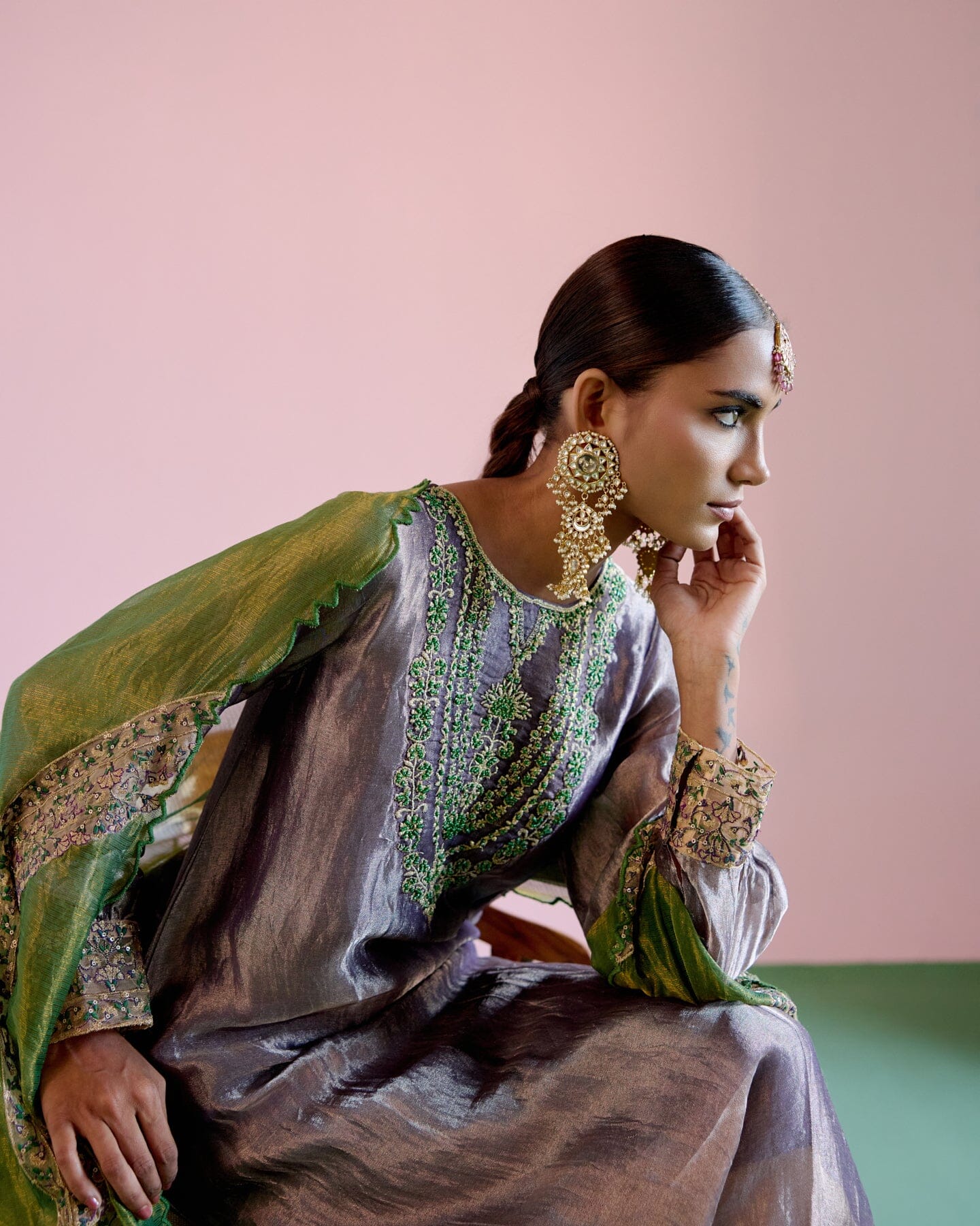 JOR BAAGH LILAC& GREEN-SET OF 3( kurta, pant & dupatta) Naaz By Noor