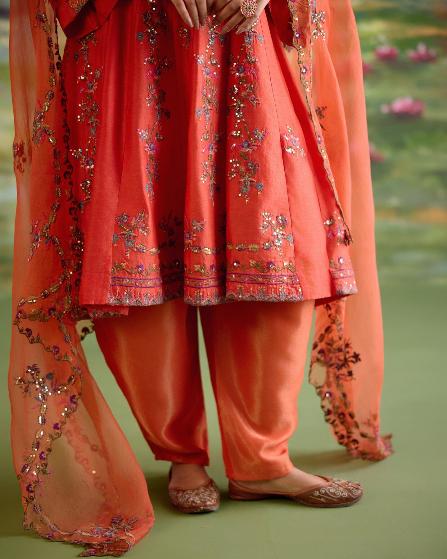 JOR BAAGH ORANGE-SET OF 3 ( kurta, pant & dupatta) Naaz By Noor