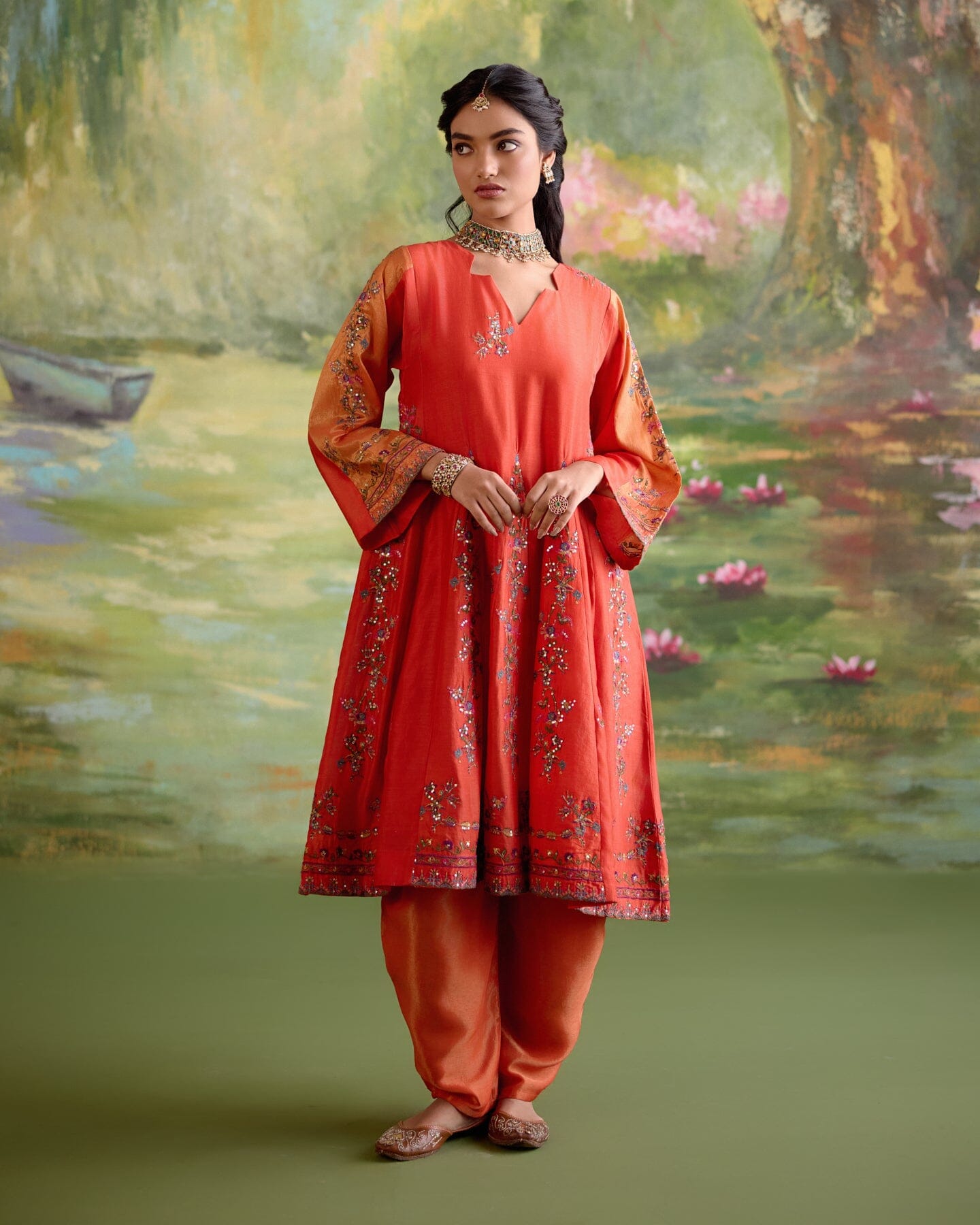 JOR BAAGH ORANGE-SET OF 3 ( kurta, pant & dupatta) Naaz By Noor