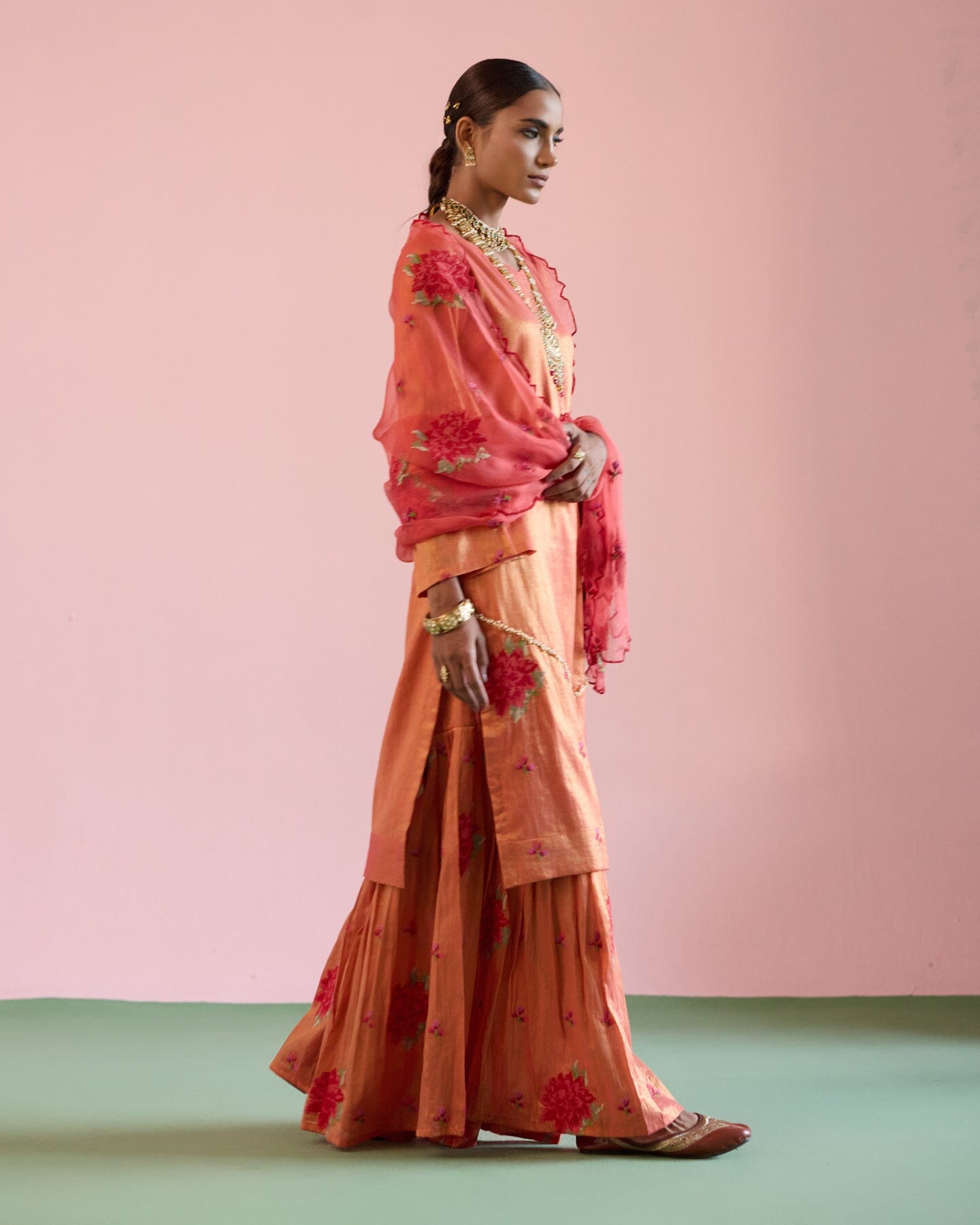 JOR BAAGH PASTEL RED-SET OF 3( kurta,sharara & dupatta) Naaz By Noor