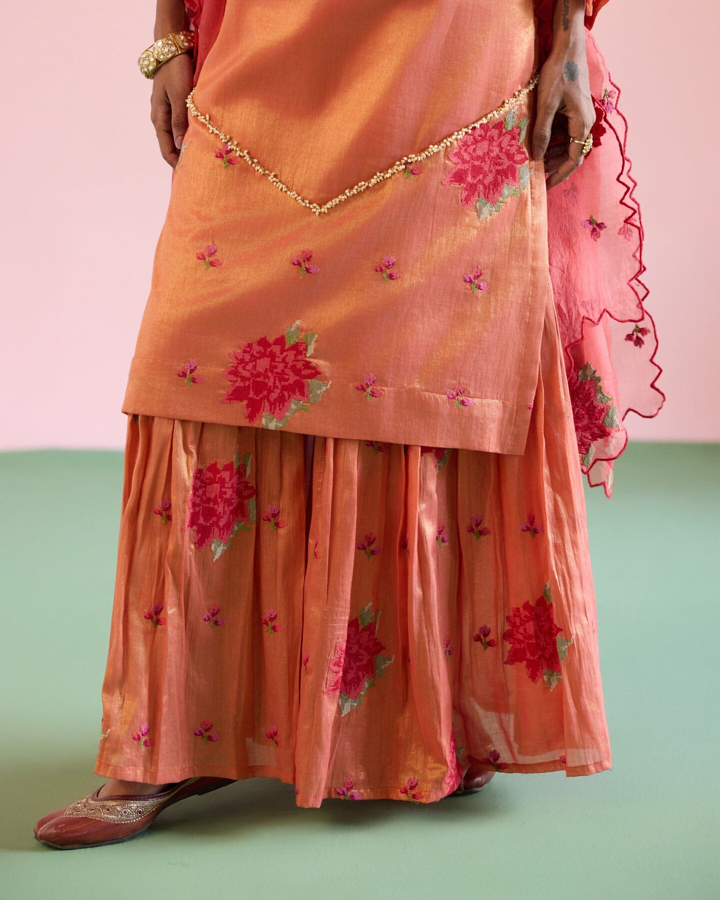 JOR BAAGH PASTEL RED-SET OF 3( kurta,sharara & dupatta) Naaz By Noor