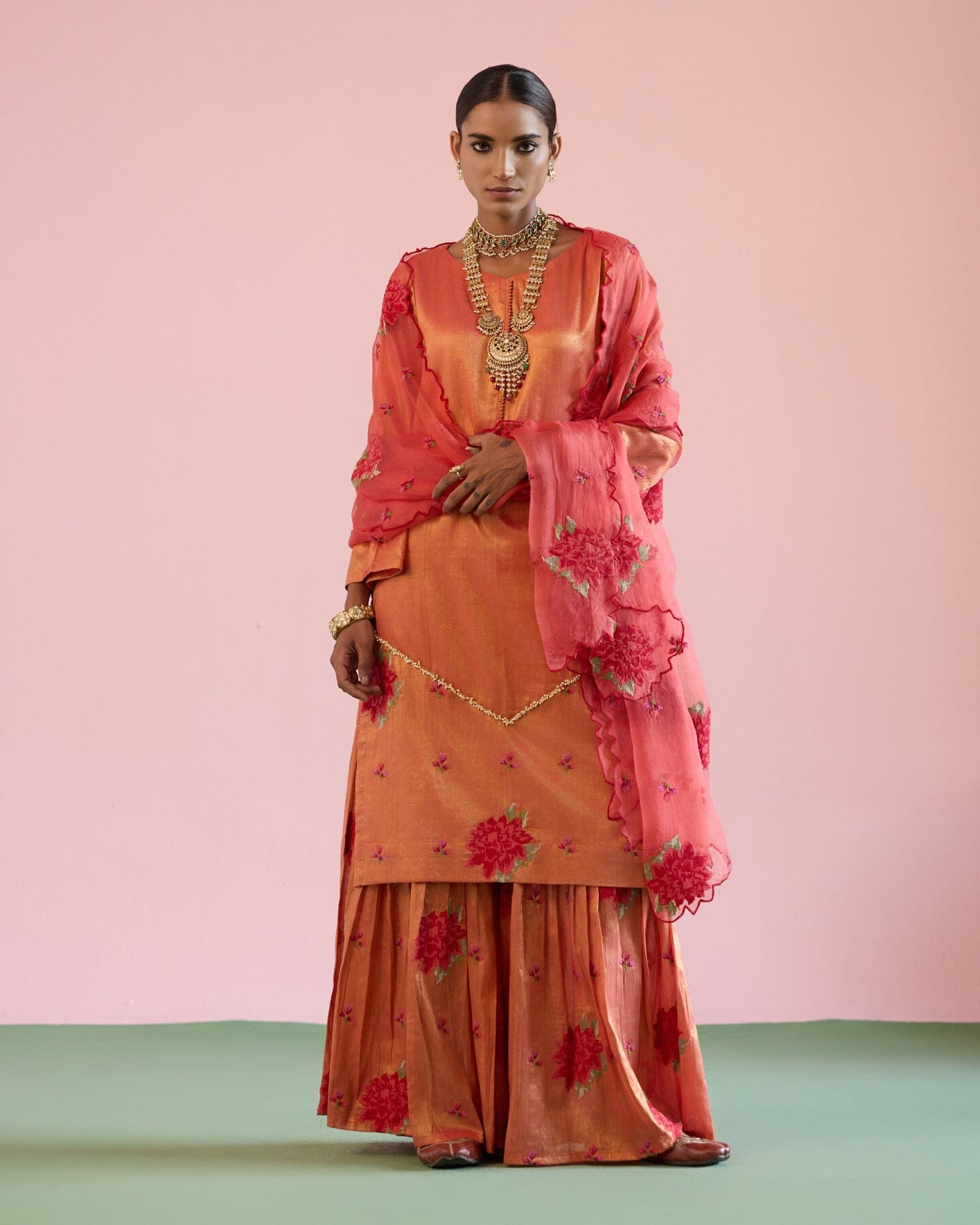 JOR BAAGH PASTEL RED-SET OF 3( kurta,sharara & dupatta) Naaz By Noor