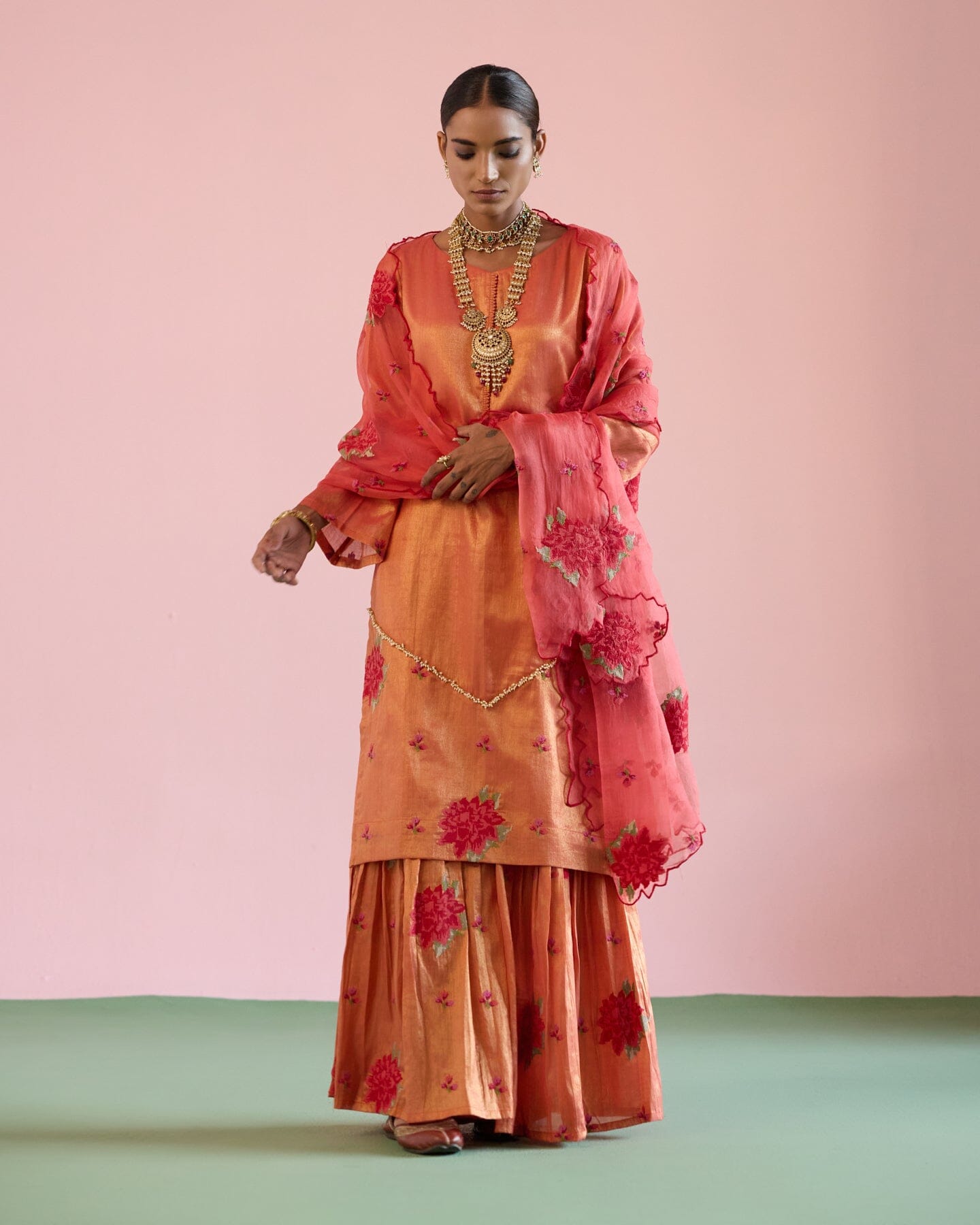 JOR BAAGH PASTEL RED-SET OF 3( kurta,sharara & dupatta) Naaz By Noor