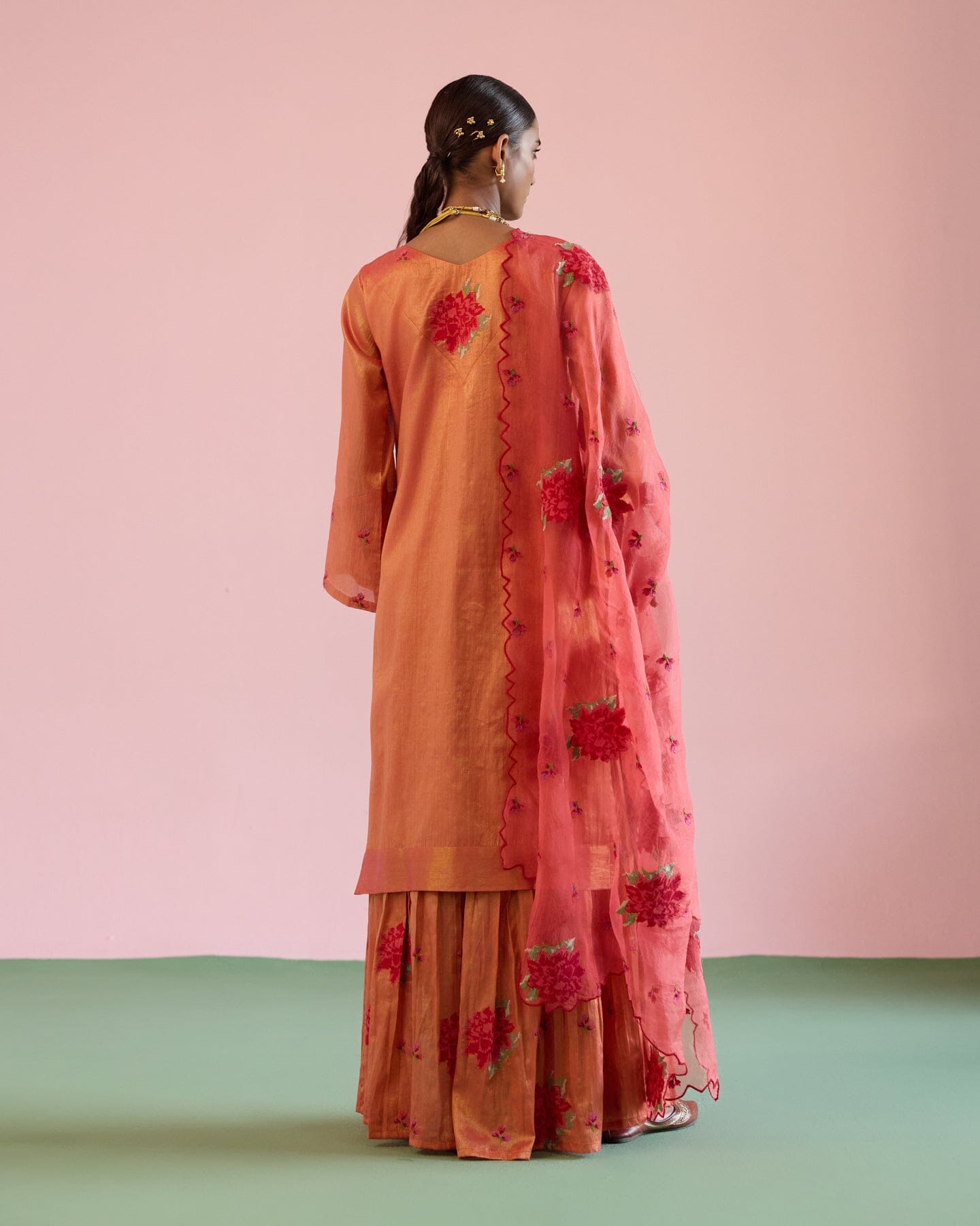 JOR BAAGH PASTEL RED-SET OF 3( kurta,sharara & dupatta) Naaz By Noor