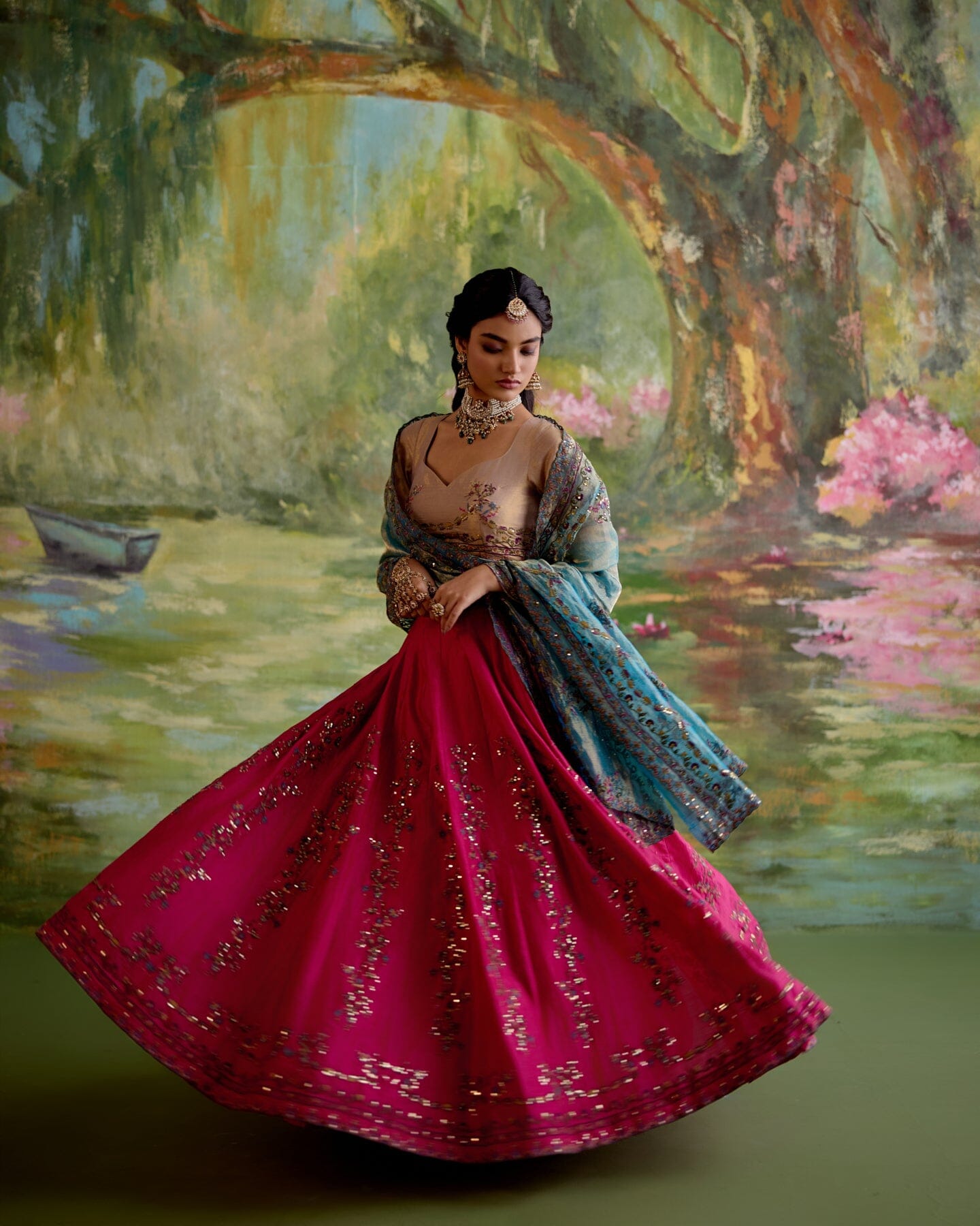 JOR BAAGH RANI PINK LEHENGA-SET OF 3 ( blouse, lehenga & dupatta) Naaz By Noor