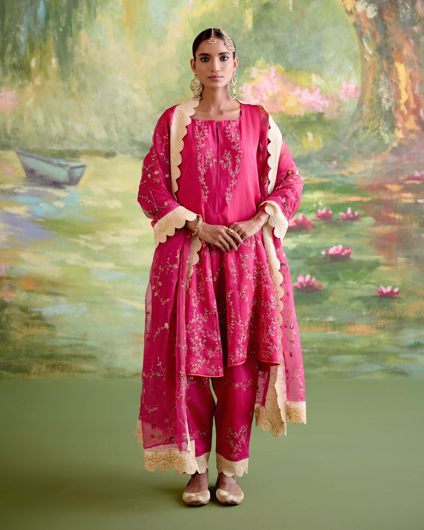 JOR BAAGH RANI PINK- SET OF 3( kurta, pant & dupatta) Naaz By Noor