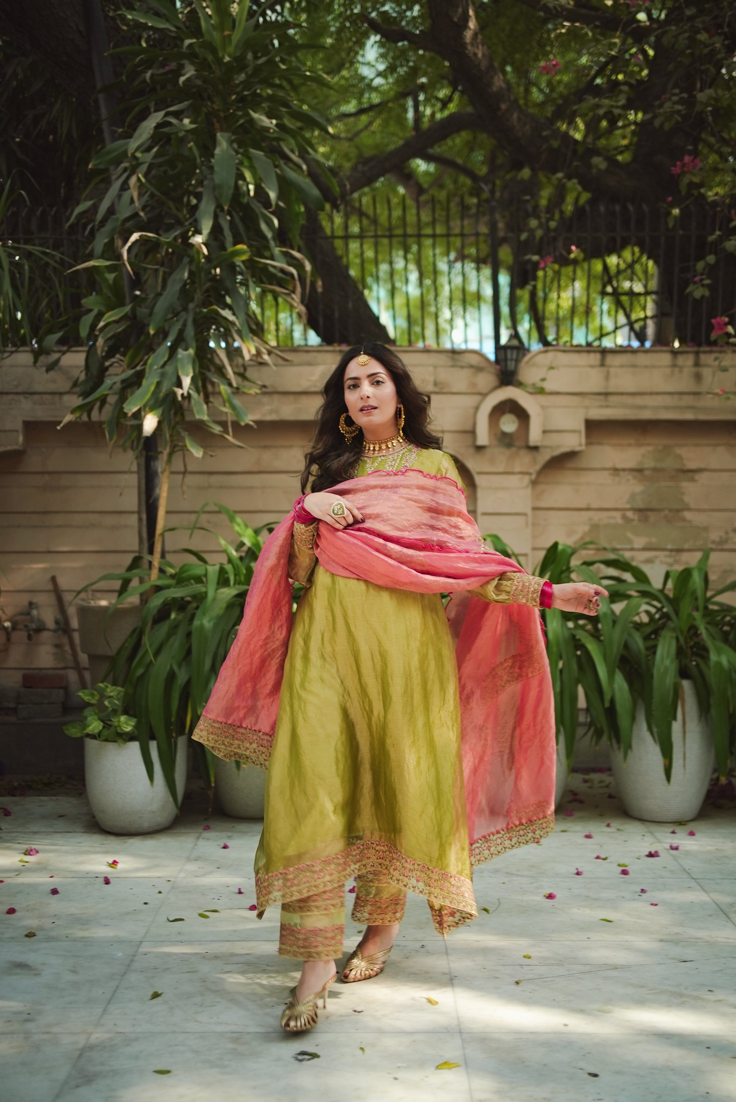JOR BAAGH SOFT GREEN & HOT PINK SET OF 3( kurta, pant & dupatta) Naaz By Noor