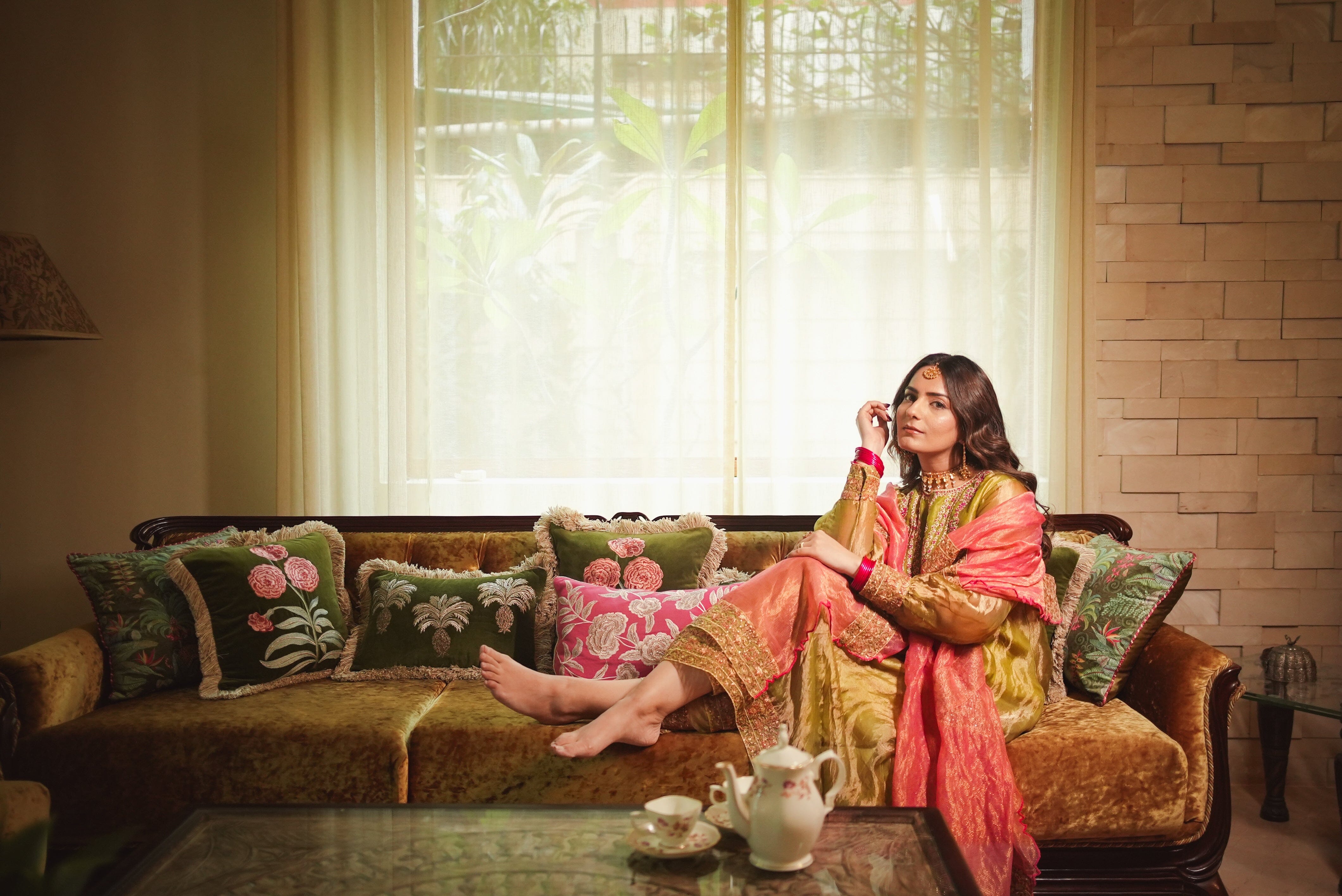 JOR BAAGH SOFT GREEN & HOT PINK SET OF 3( kurta, pant & dupatta) Naaz By Noor