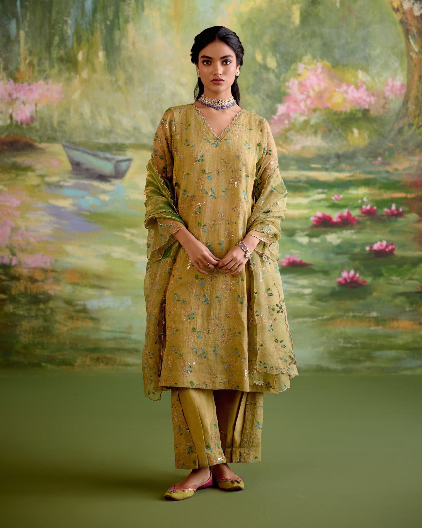 JOR BAAGH SOFT GREEN-SET OF 3( kurta, pant & dupatta) Naaz By Noor