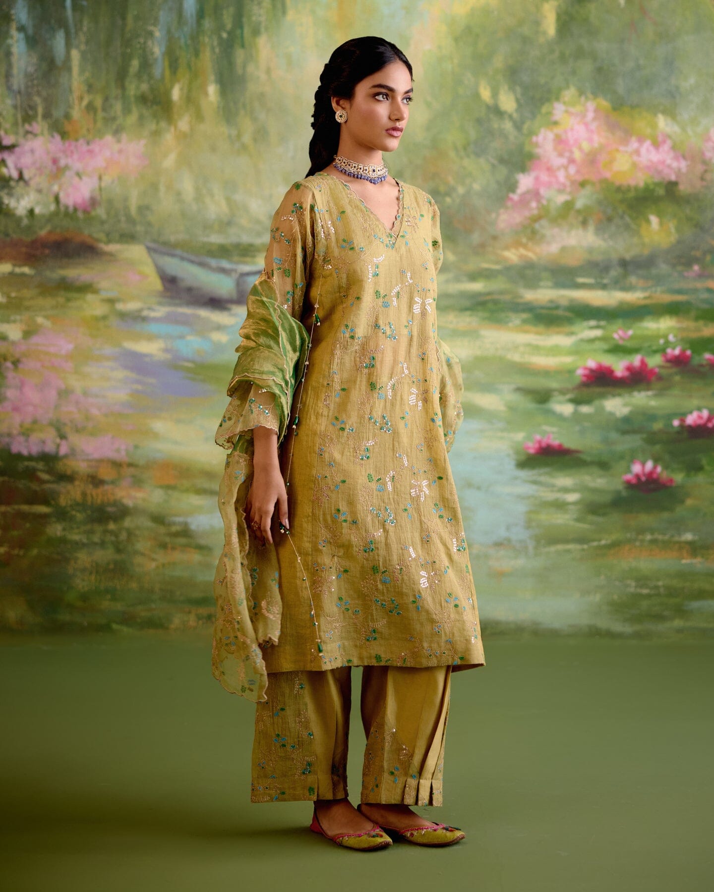 JOR BAAGH SOFT GREEN-SET OF 3( kurta, pant & dupatta) Naaz By Noor