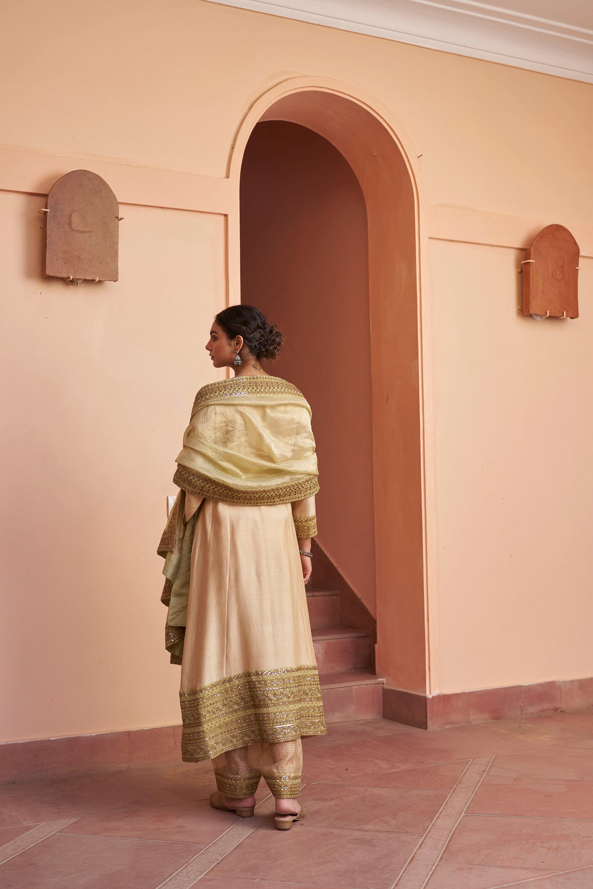 kikli beige-set of 3(kurta, pant & dupatta) Naaz By Noor