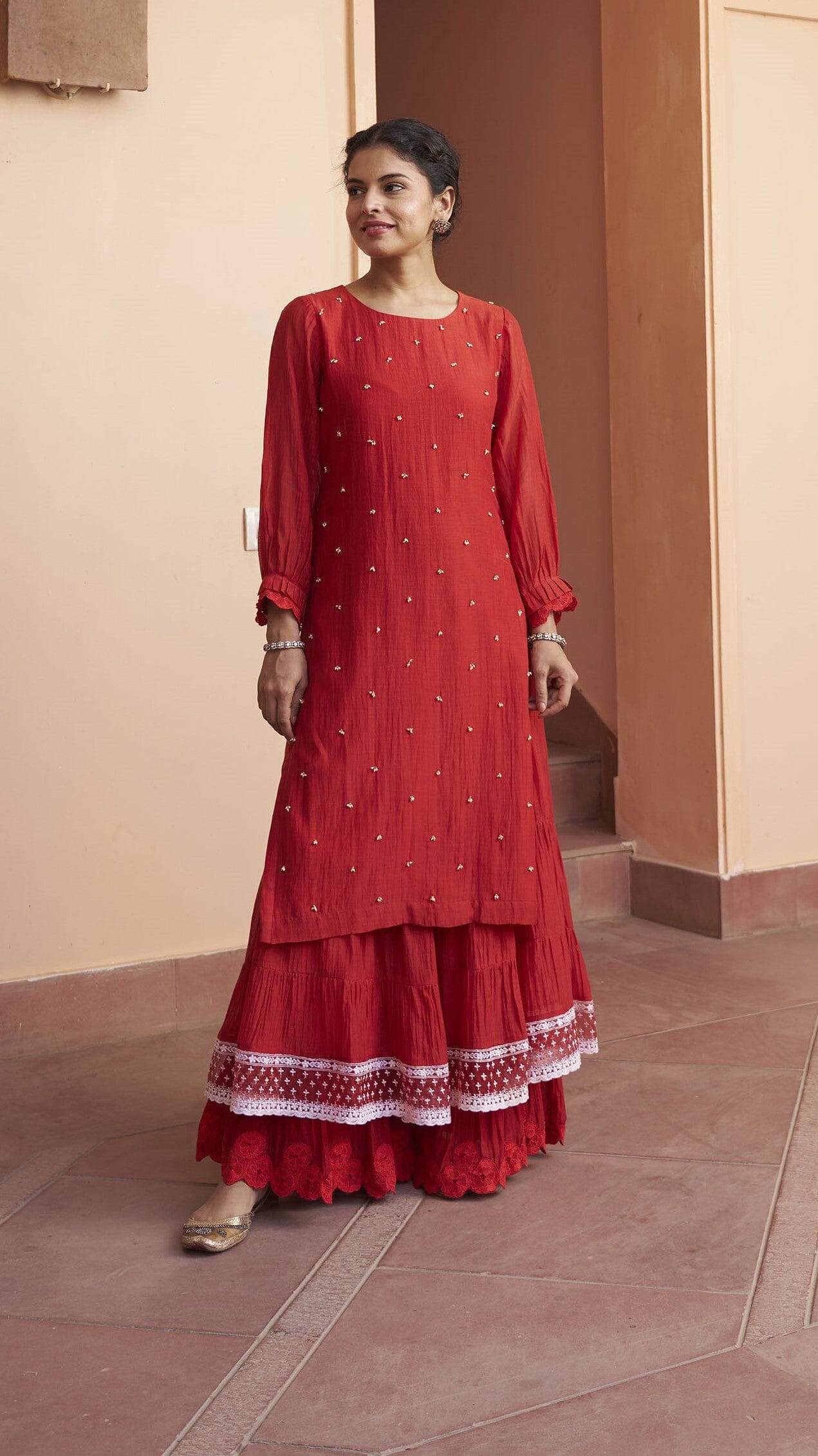 kikli crimson- set of 3(kurta, sharara & dupatta) Naaz By Noor