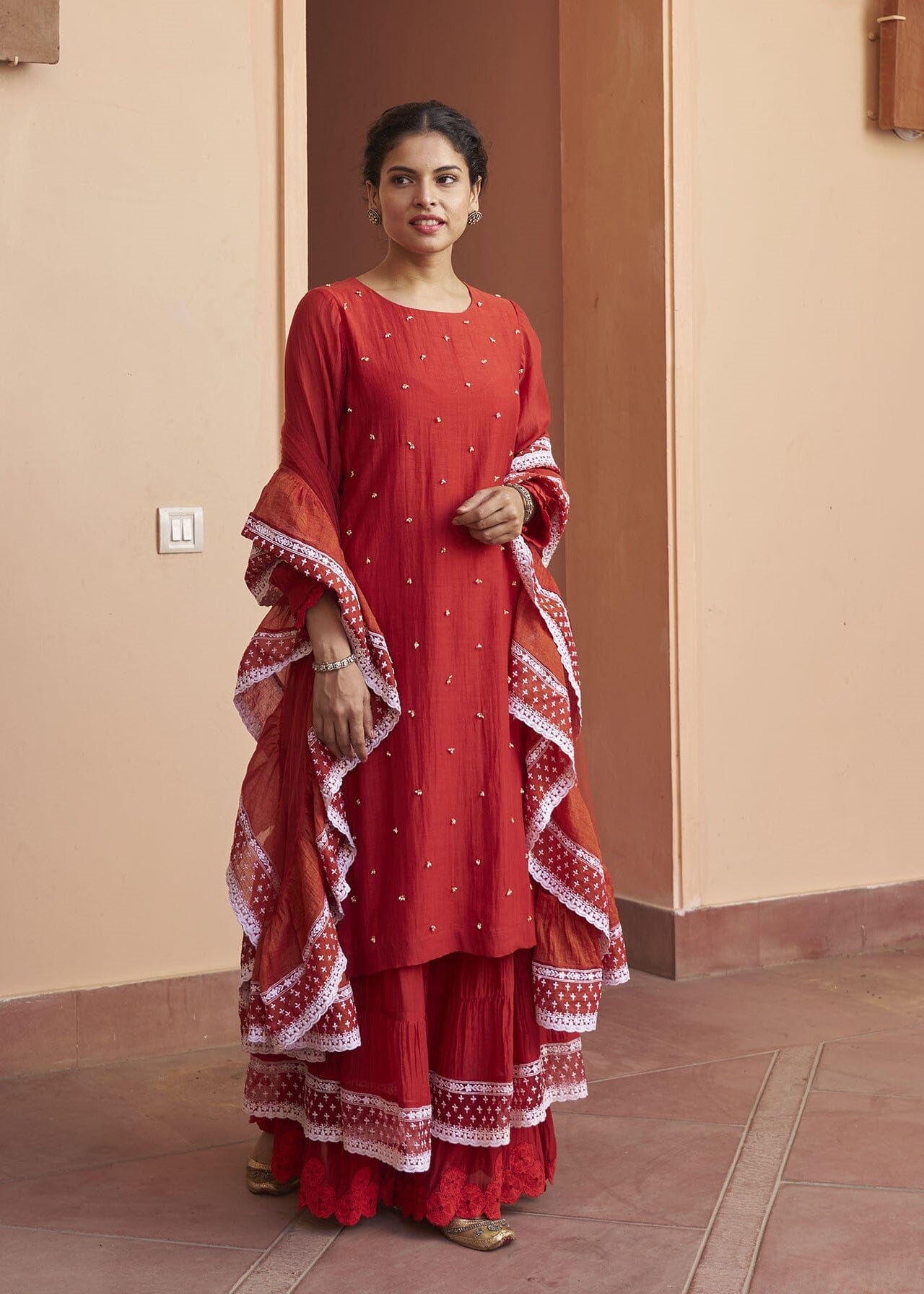 kikli crimson- set of 3(kurta, sharara & dupatta) Naaz By Noor