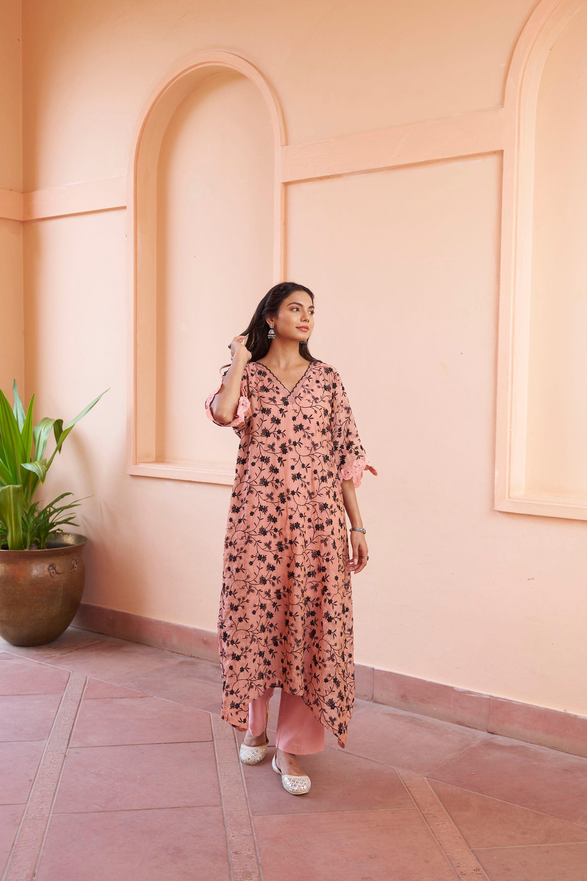 kikli dusky pink kaftan- set of 2( kurta & pant) Naaz By Noor