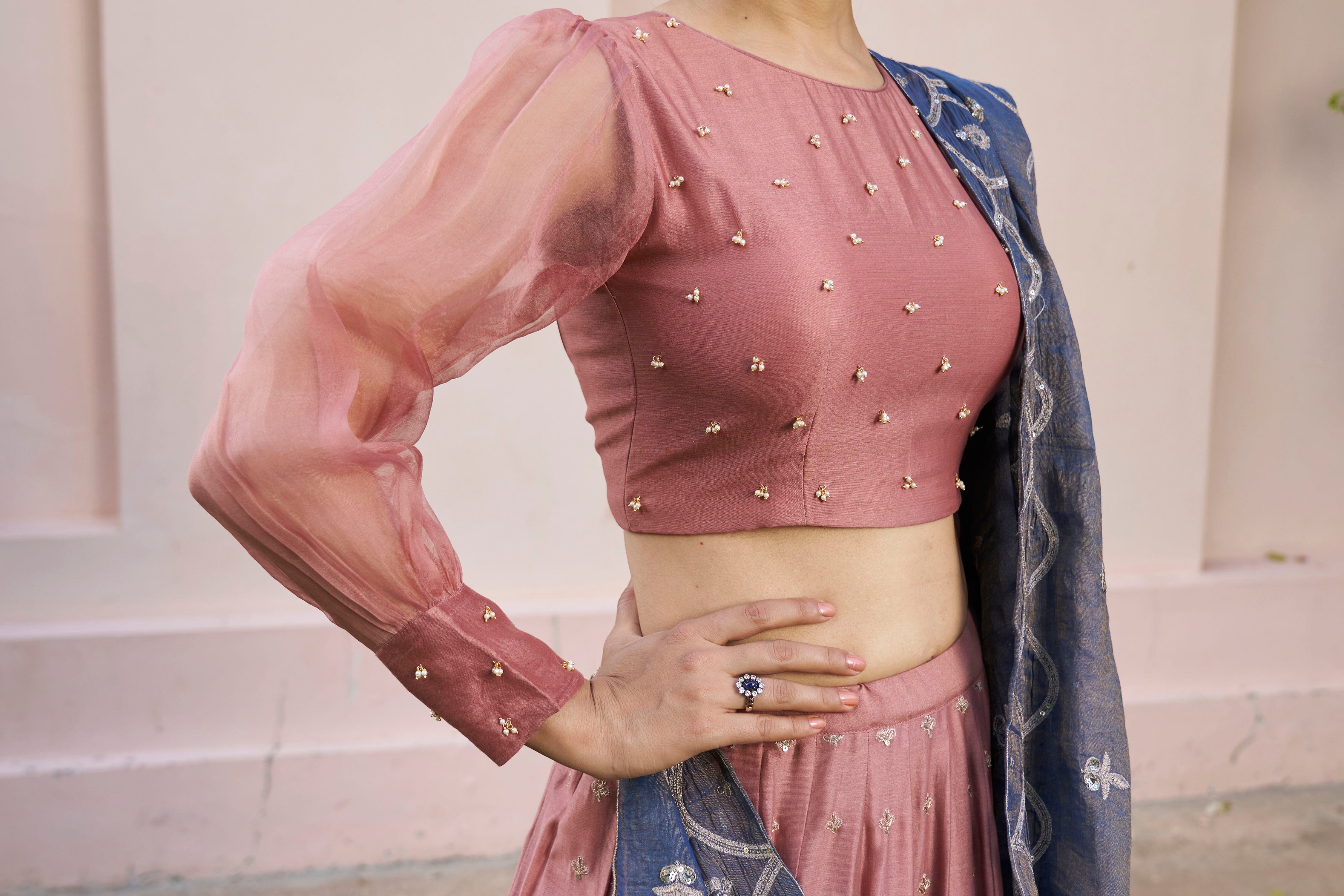 kikli dusky rose lehenga-set of 3( blouse, kalidar skirt & dupatta) Naaz By Noor