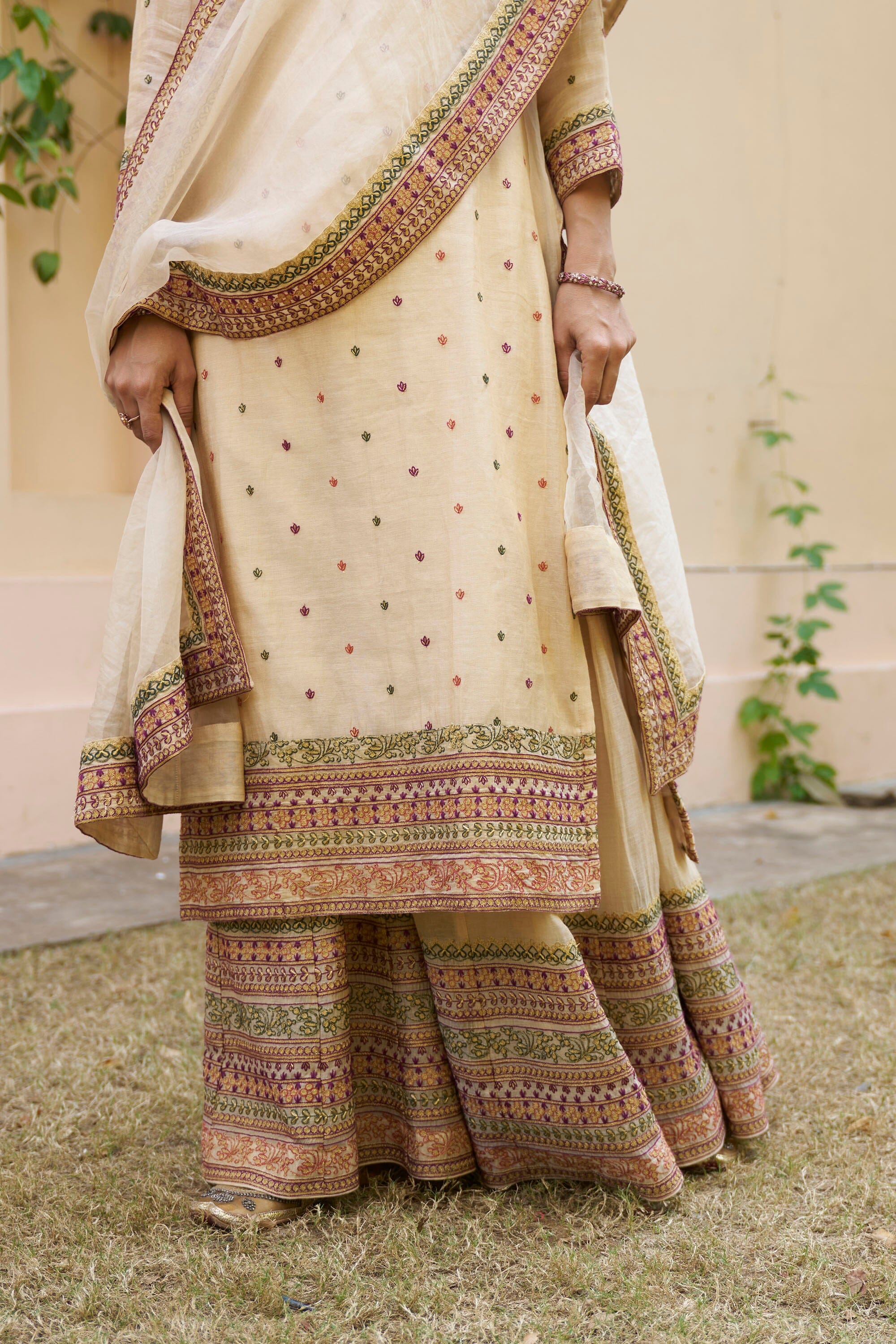 kikli golden cream sharara- set of 3( kurta, sharara & dupatta) Naaz By Noor