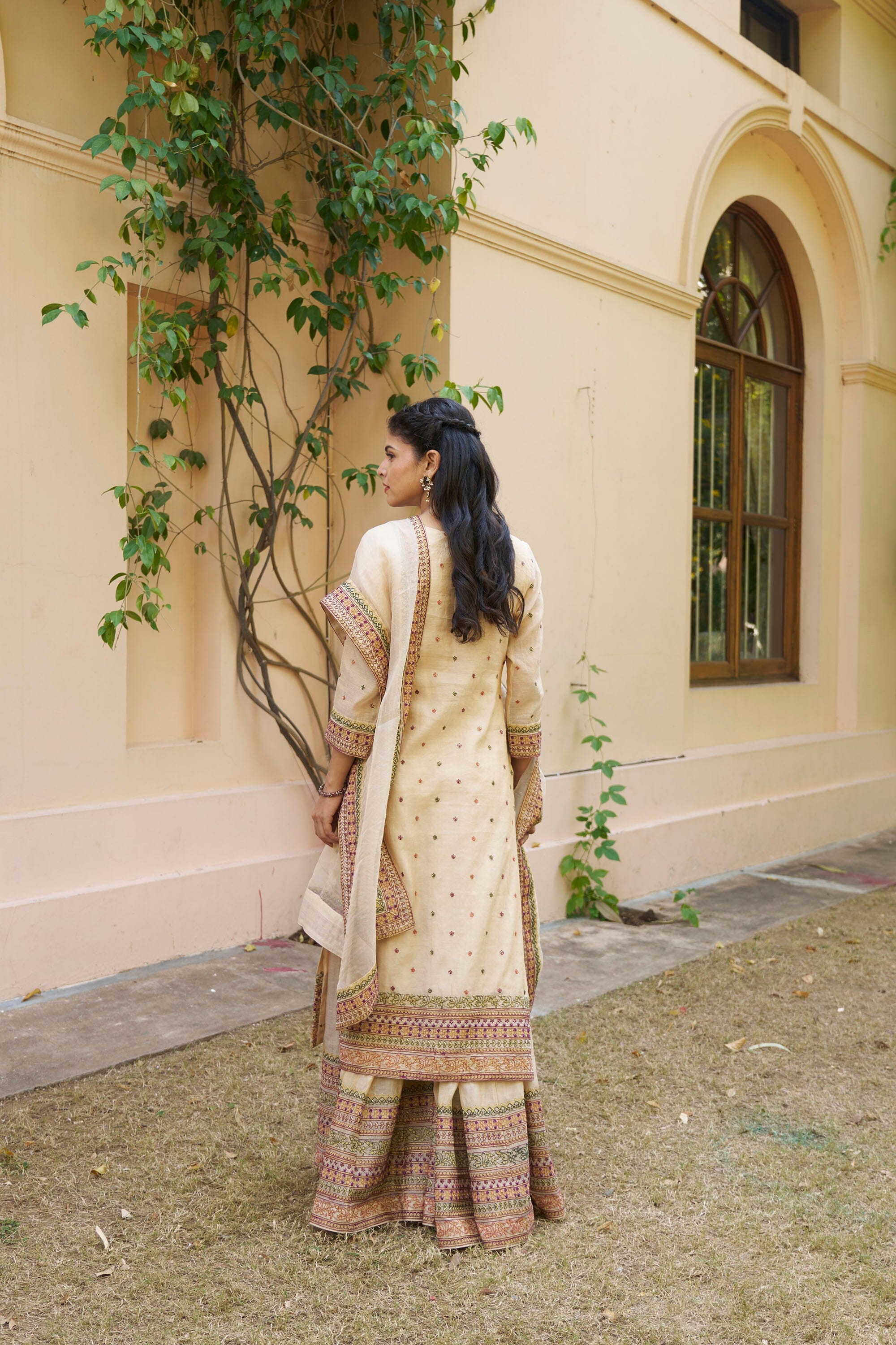 kikli golden cream sharara- set of 3( kurta, sharara & dupatta) Naaz By Noor