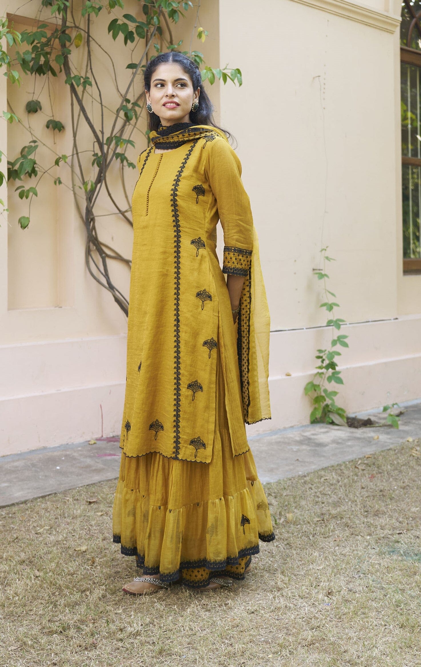 kikli golden mustard-set of 3 (kurta, sharara & dupatta) Naaz By Noor