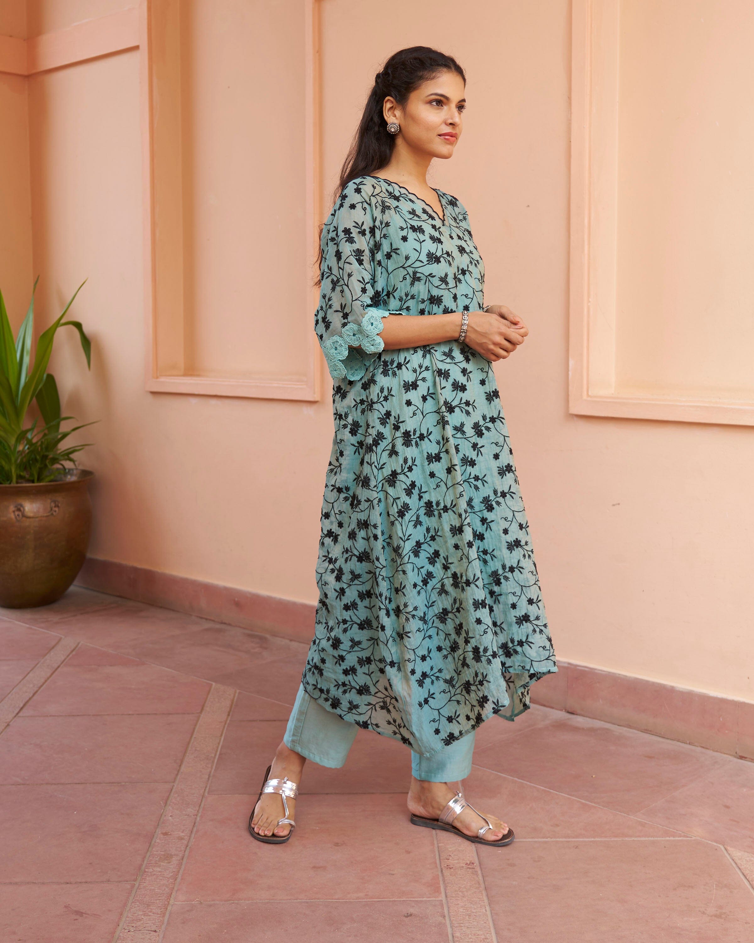kikli kaftan blue-set of 2( kurta & pant) Naaz By Noor