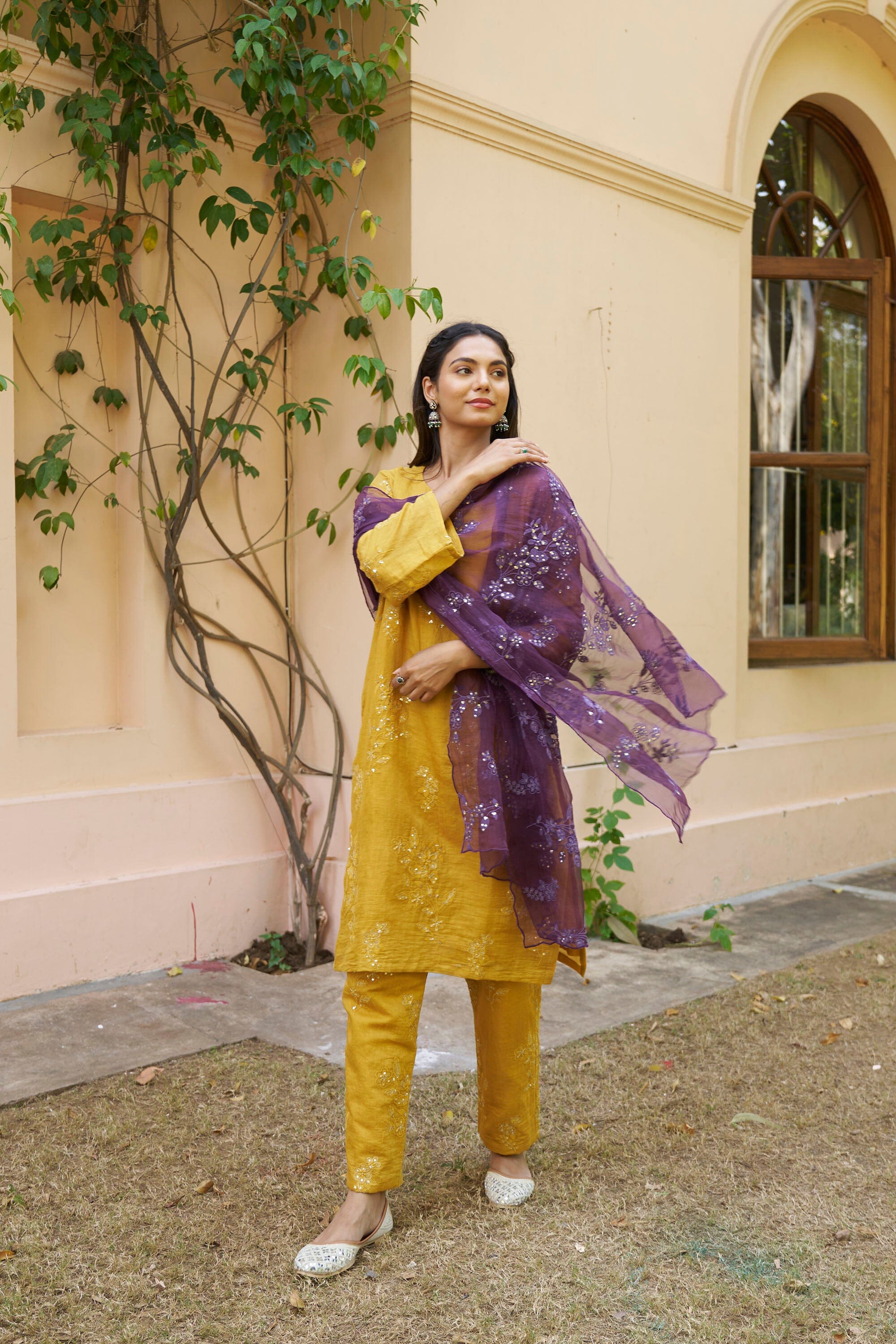 kikli mustard- set of 3( kurta, pant & dupatta) Naaz By Noor