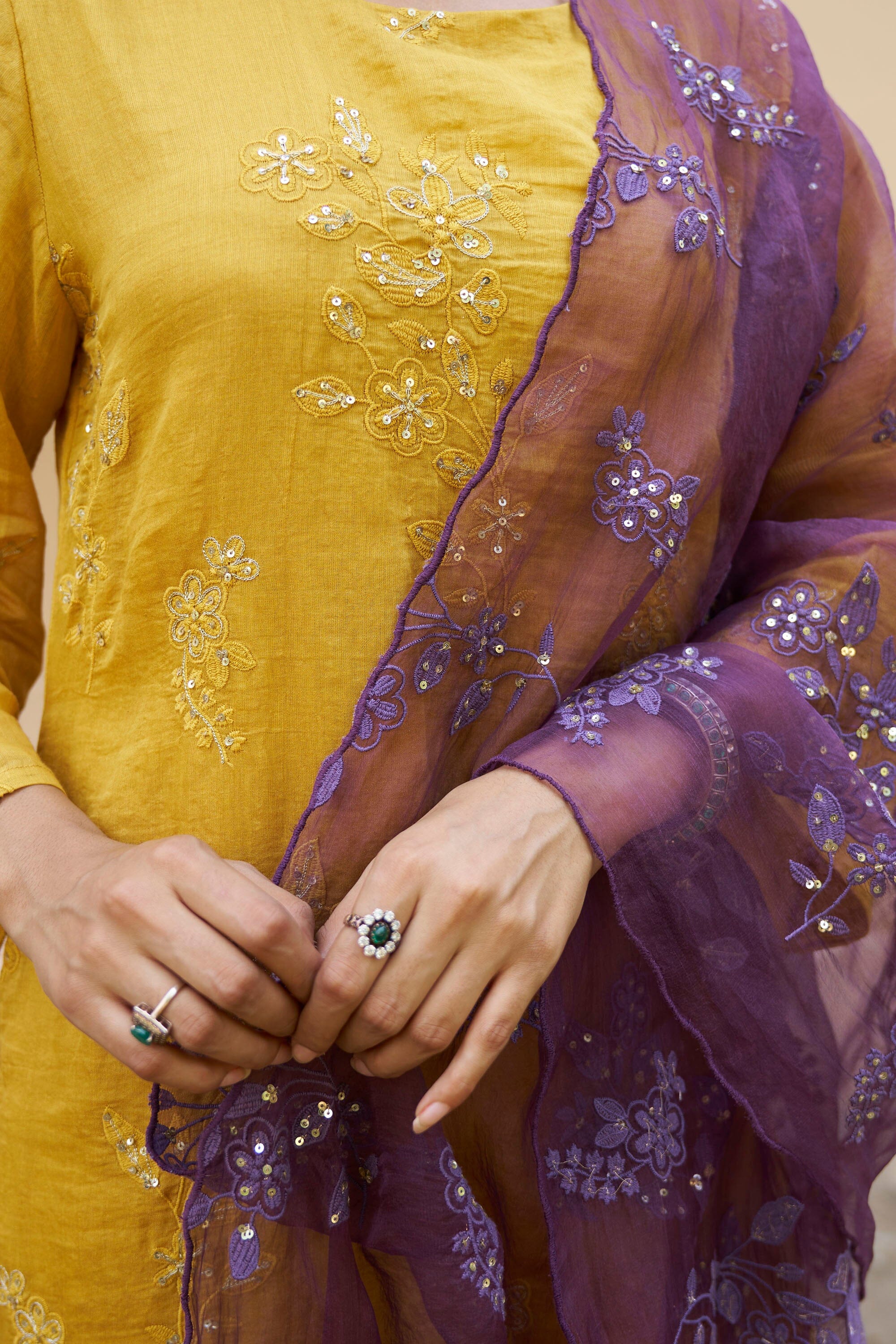 kikli mustard- set of 3( kurta, pant & dupatta) Naaz By Noor