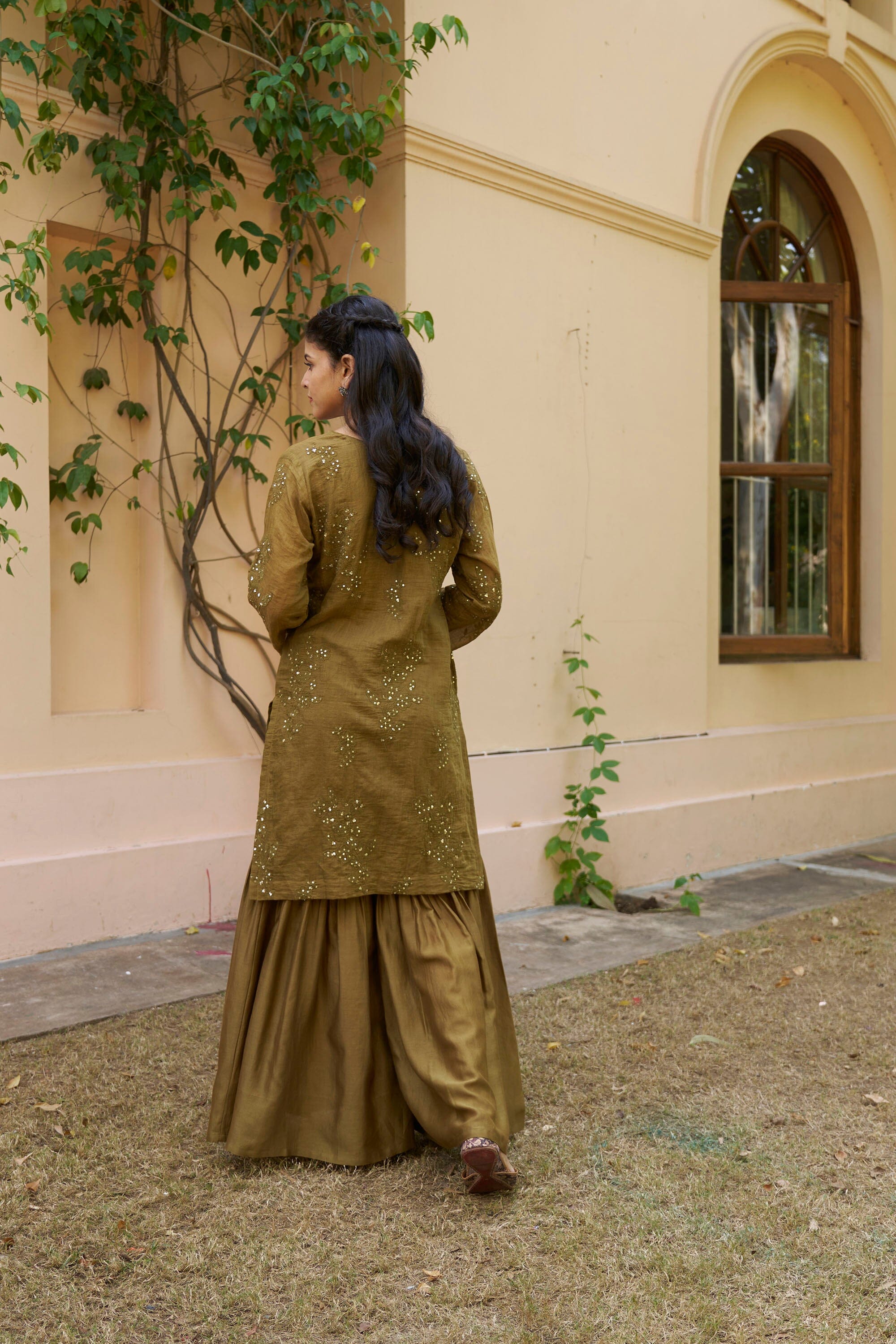 kikli olive-set of 3( kurta, sharara & dupatta) Naaz By Noor