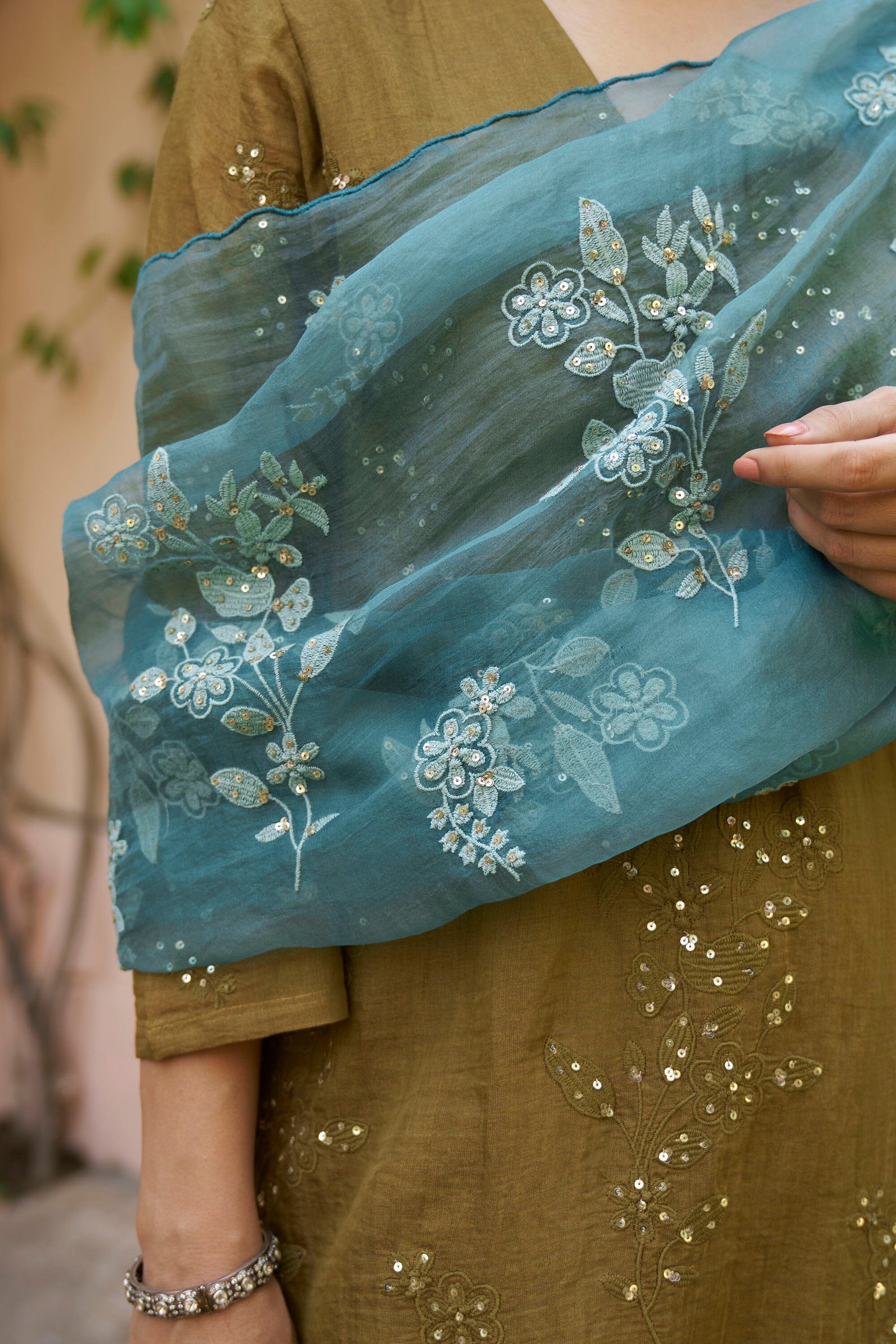 kikli olive-set of 3( kurta, sharara & dupatta) Naaz By Noor
