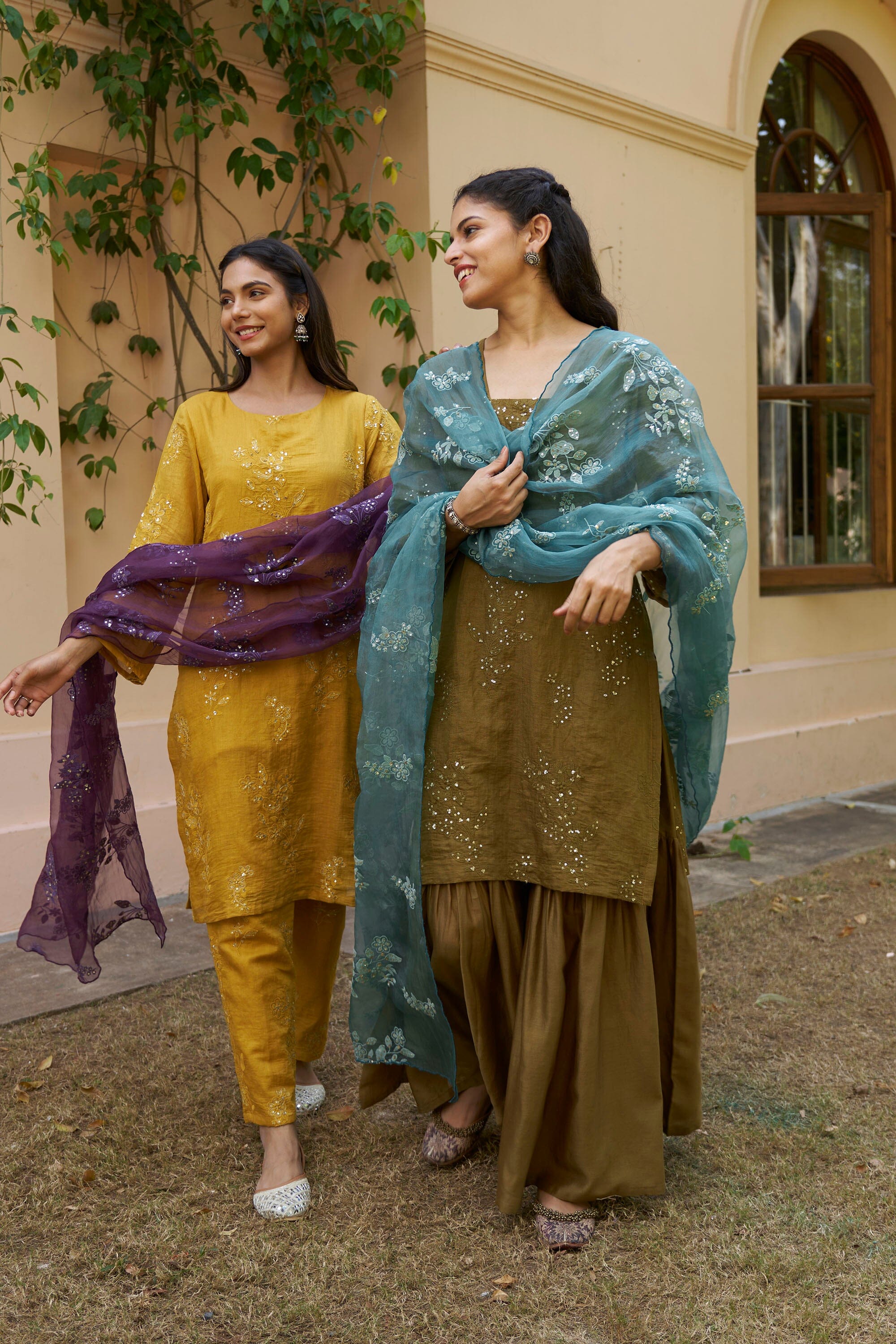 kikli olive-set of 3( kurta, sharara & dupatta) Naaz By Noor
